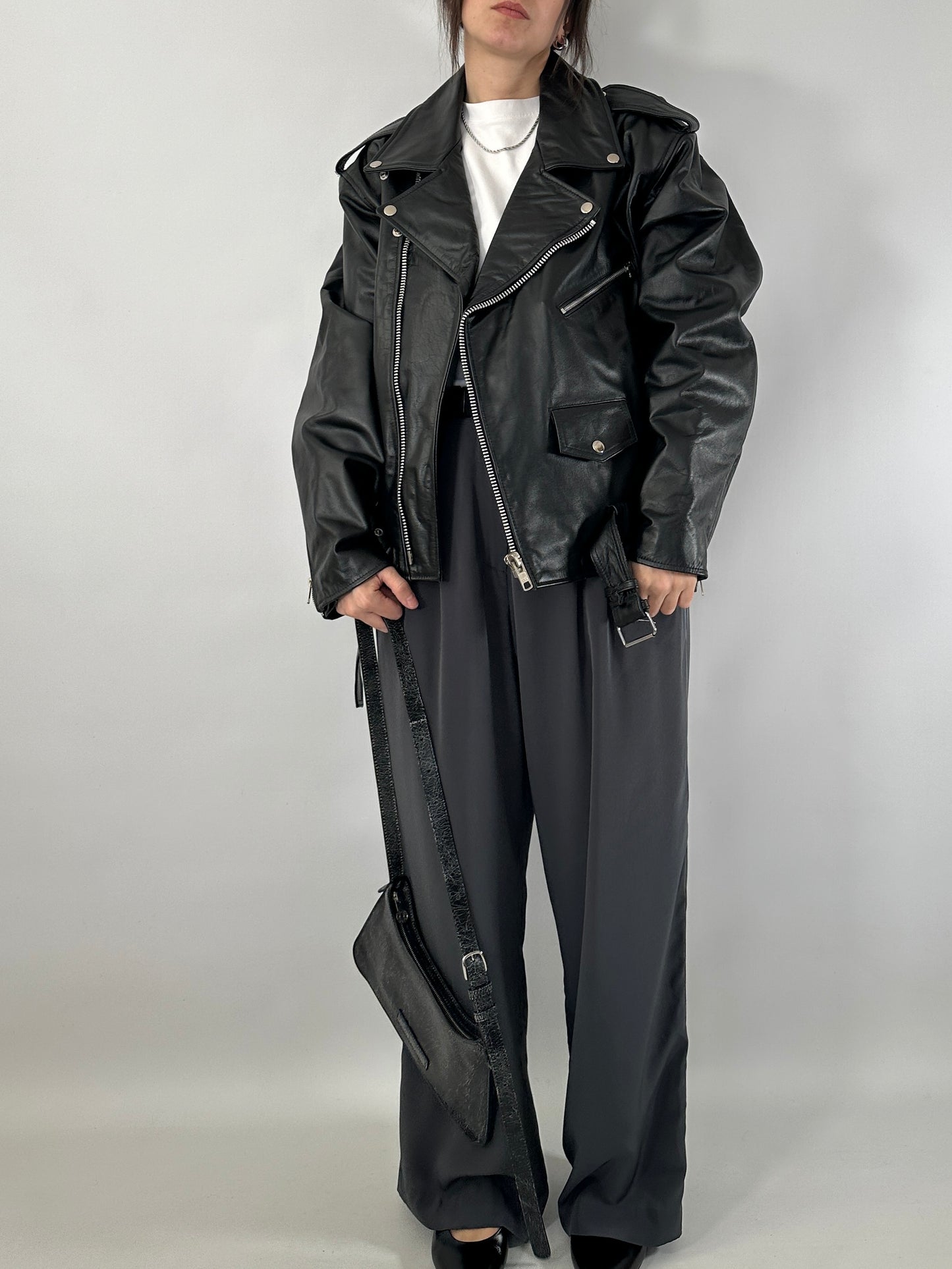Iconic biker jacket in genuine leather