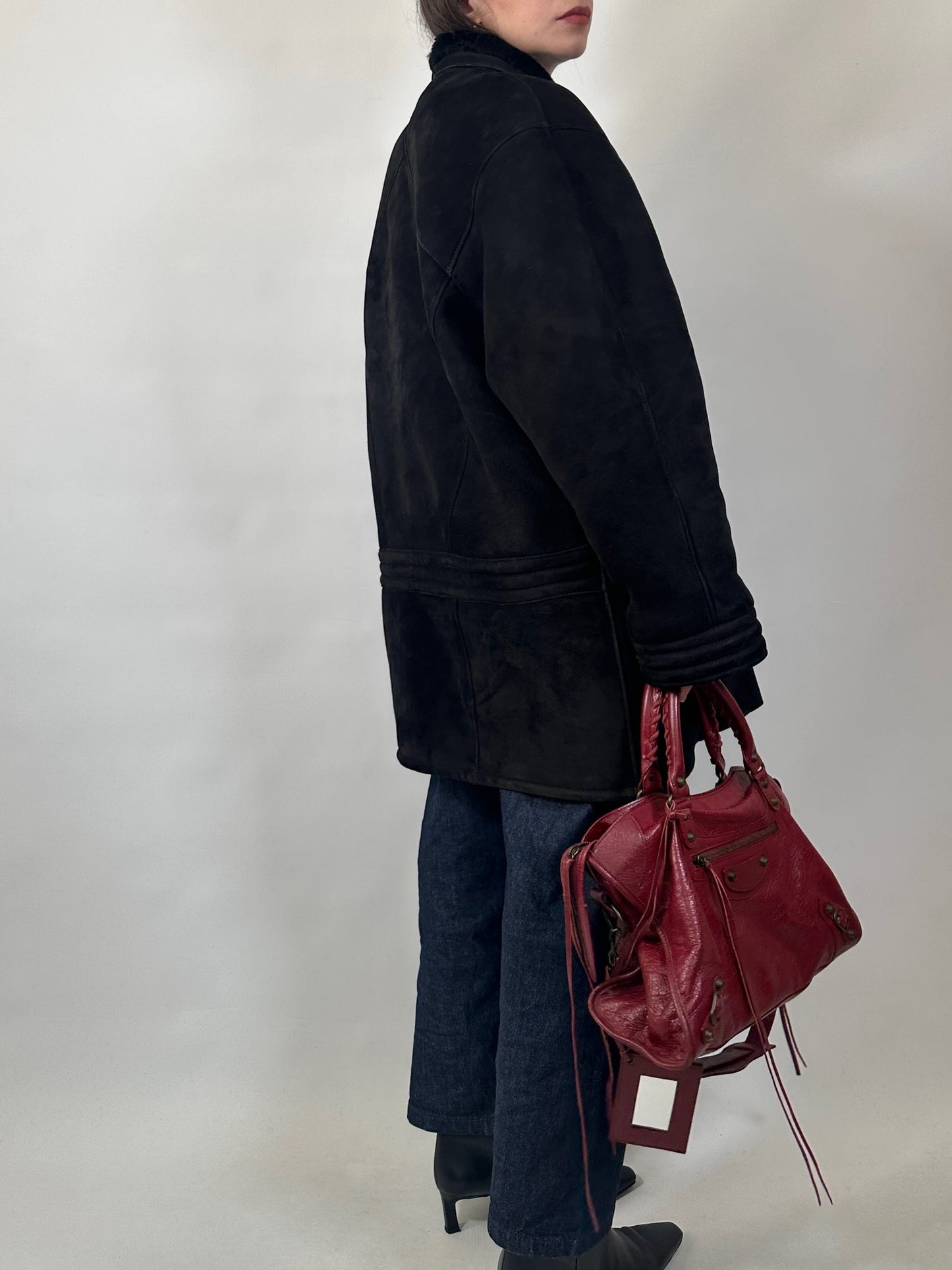Black Suede Shearling Coat