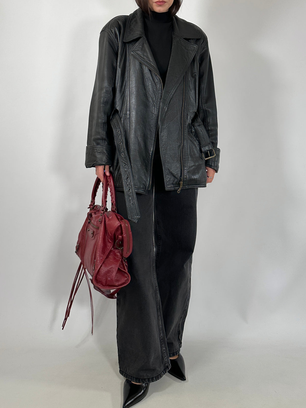 Vintage Black Leather Biker Jacket