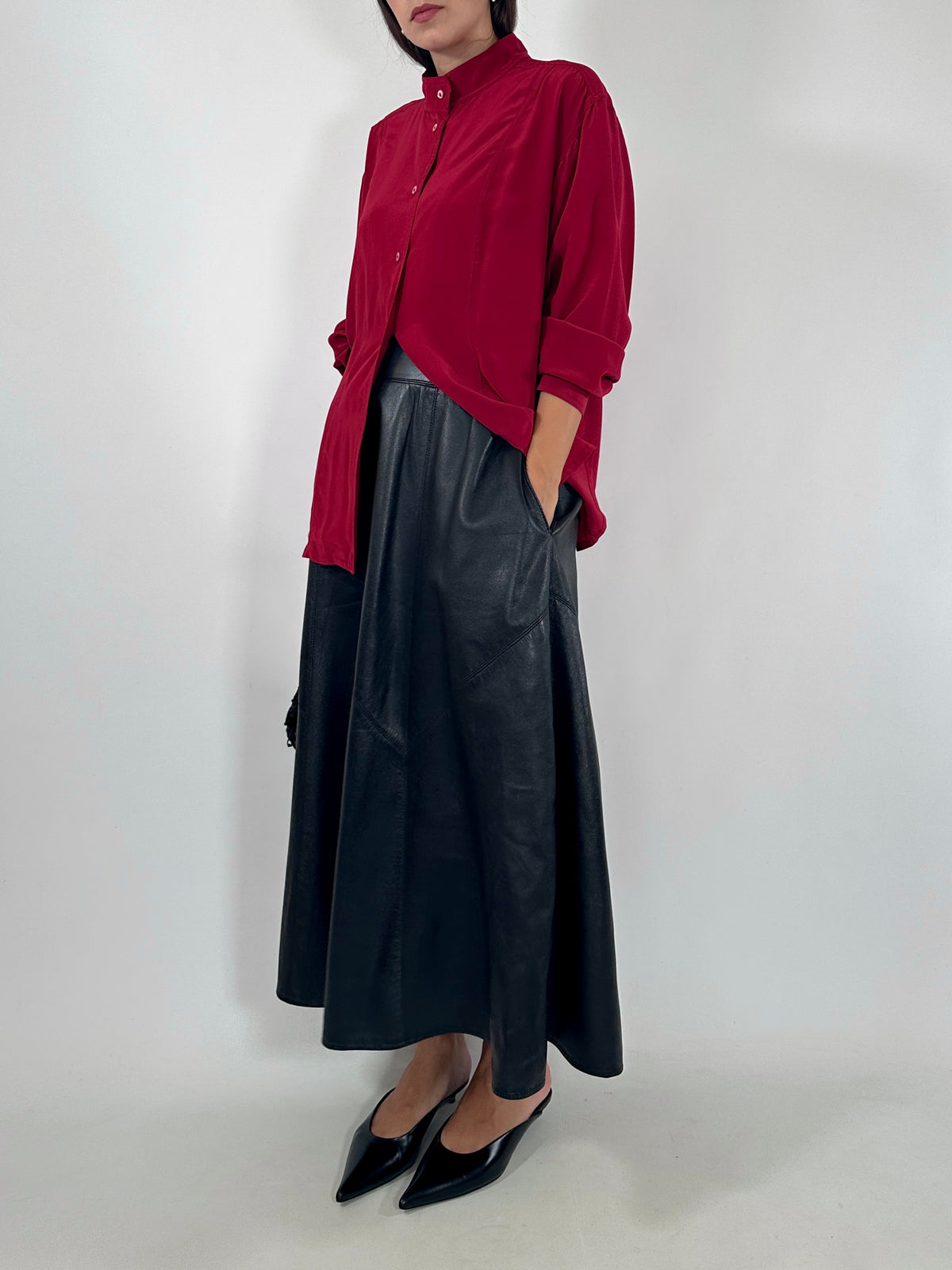 Vintage Black Leather Maxi Skirt