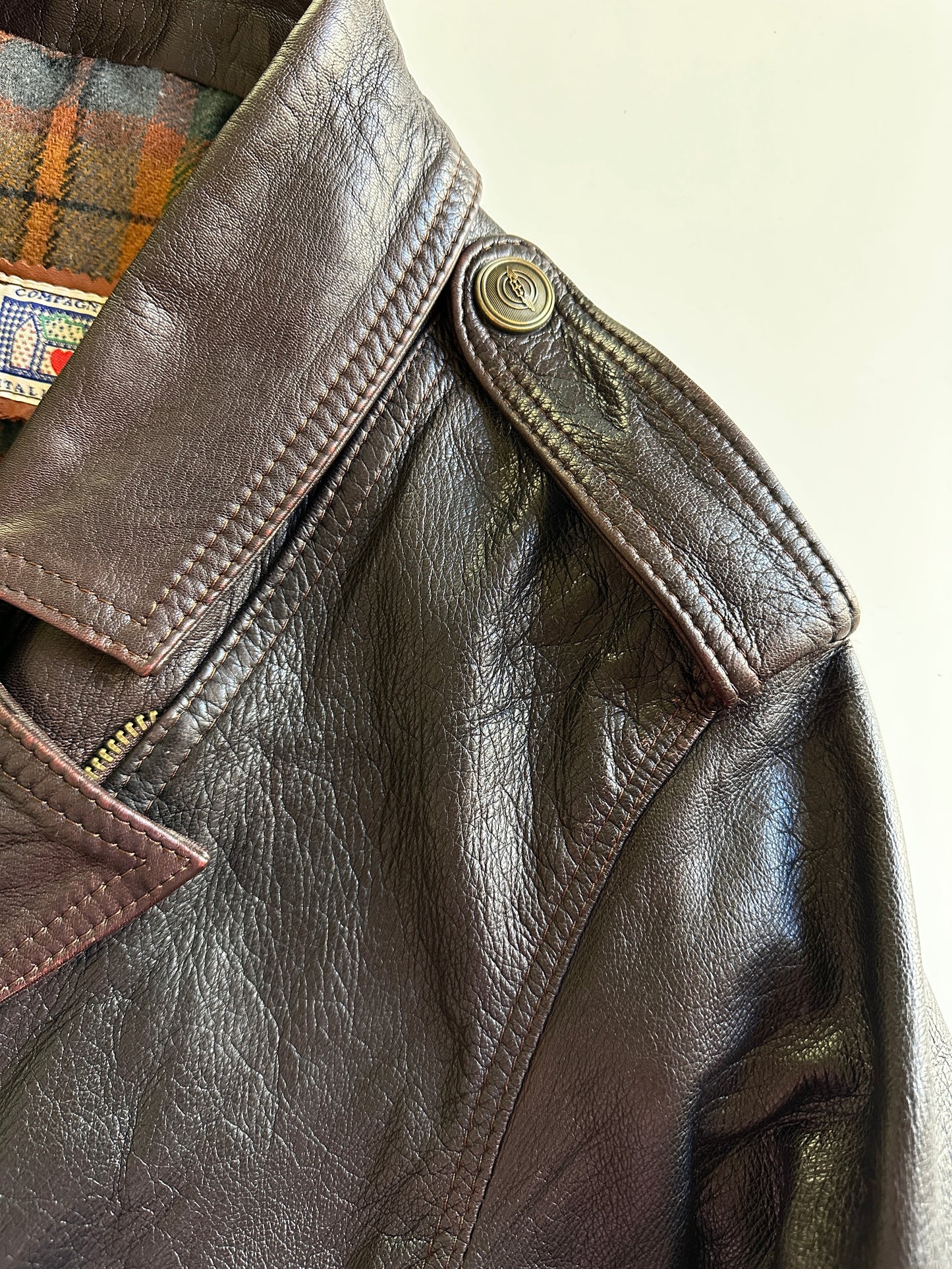 Vintage Dark Brown Leather Belted Jacket