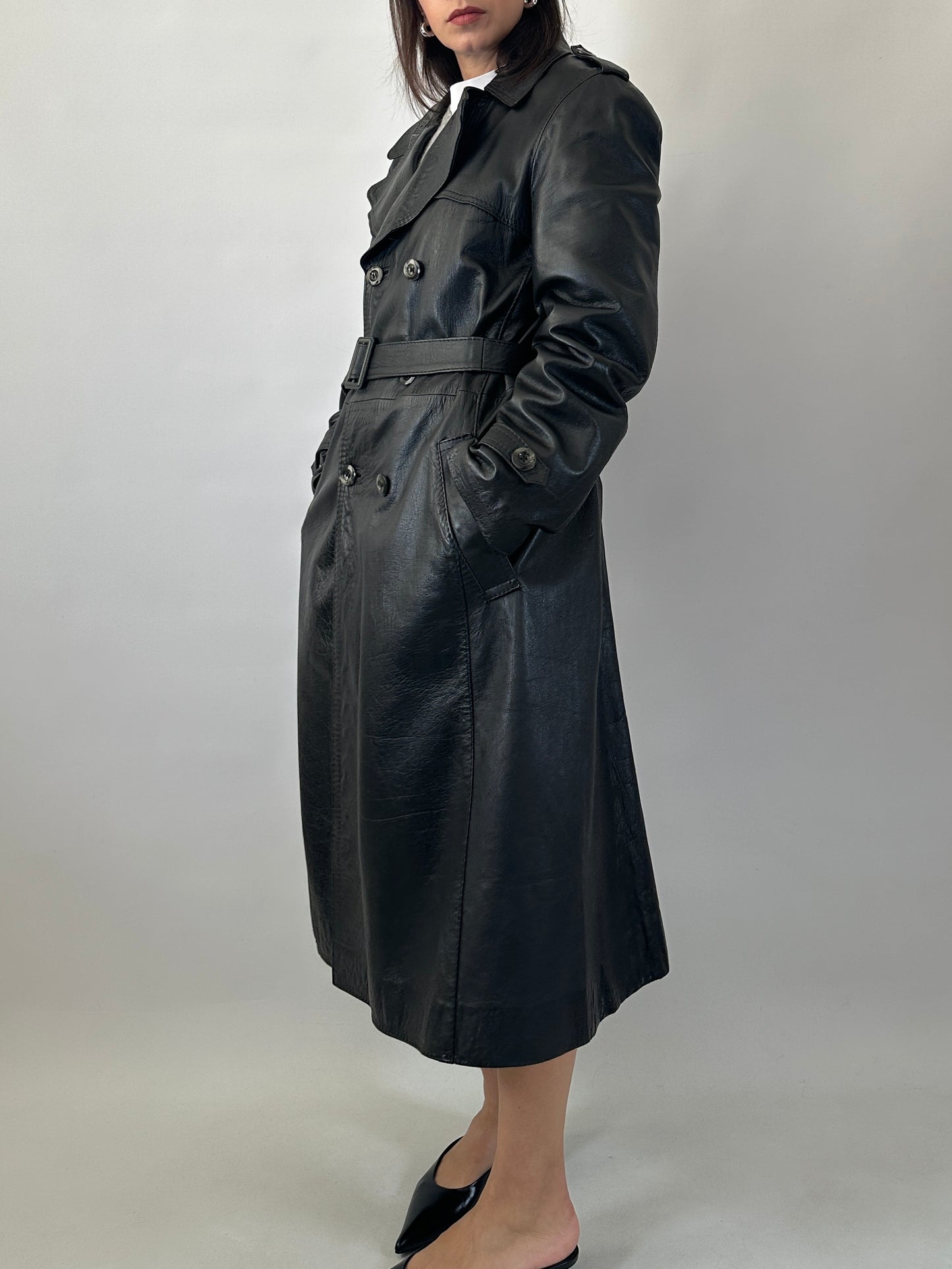 Long soft leather trench coat