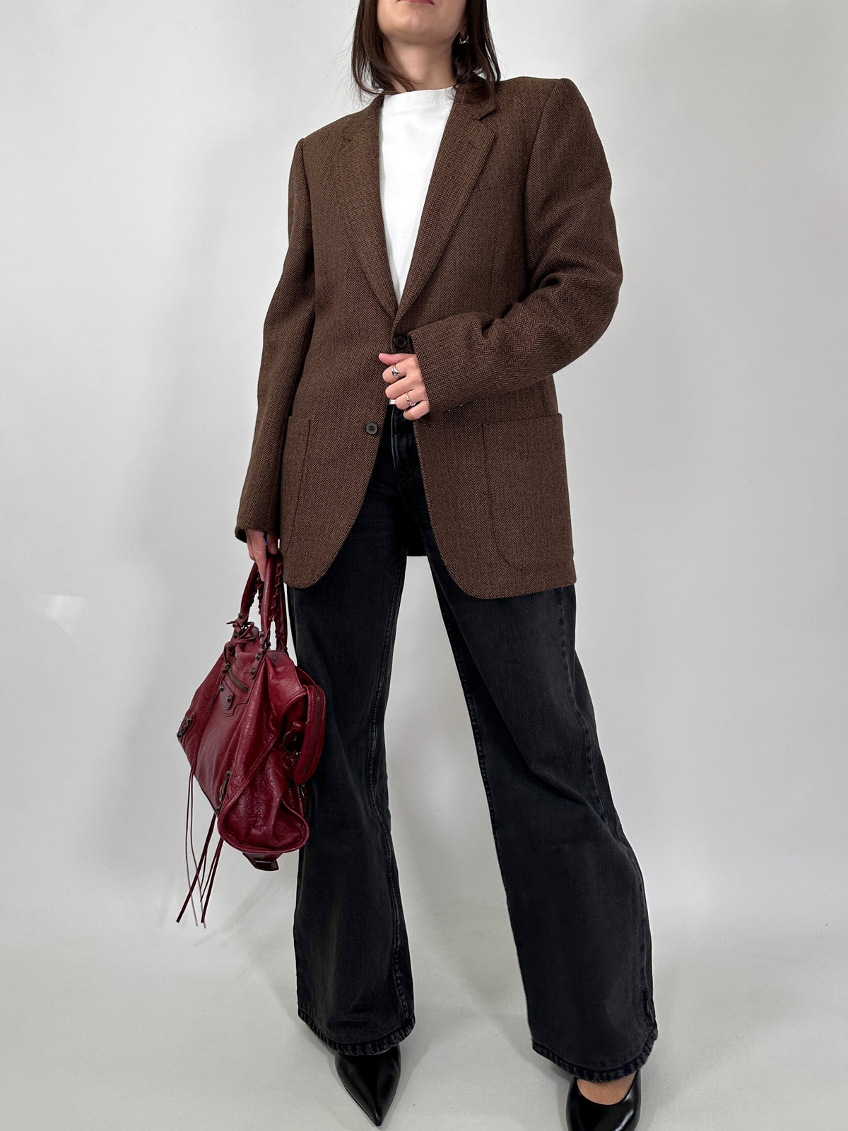 Brown Herringbone Alpaca Blazer