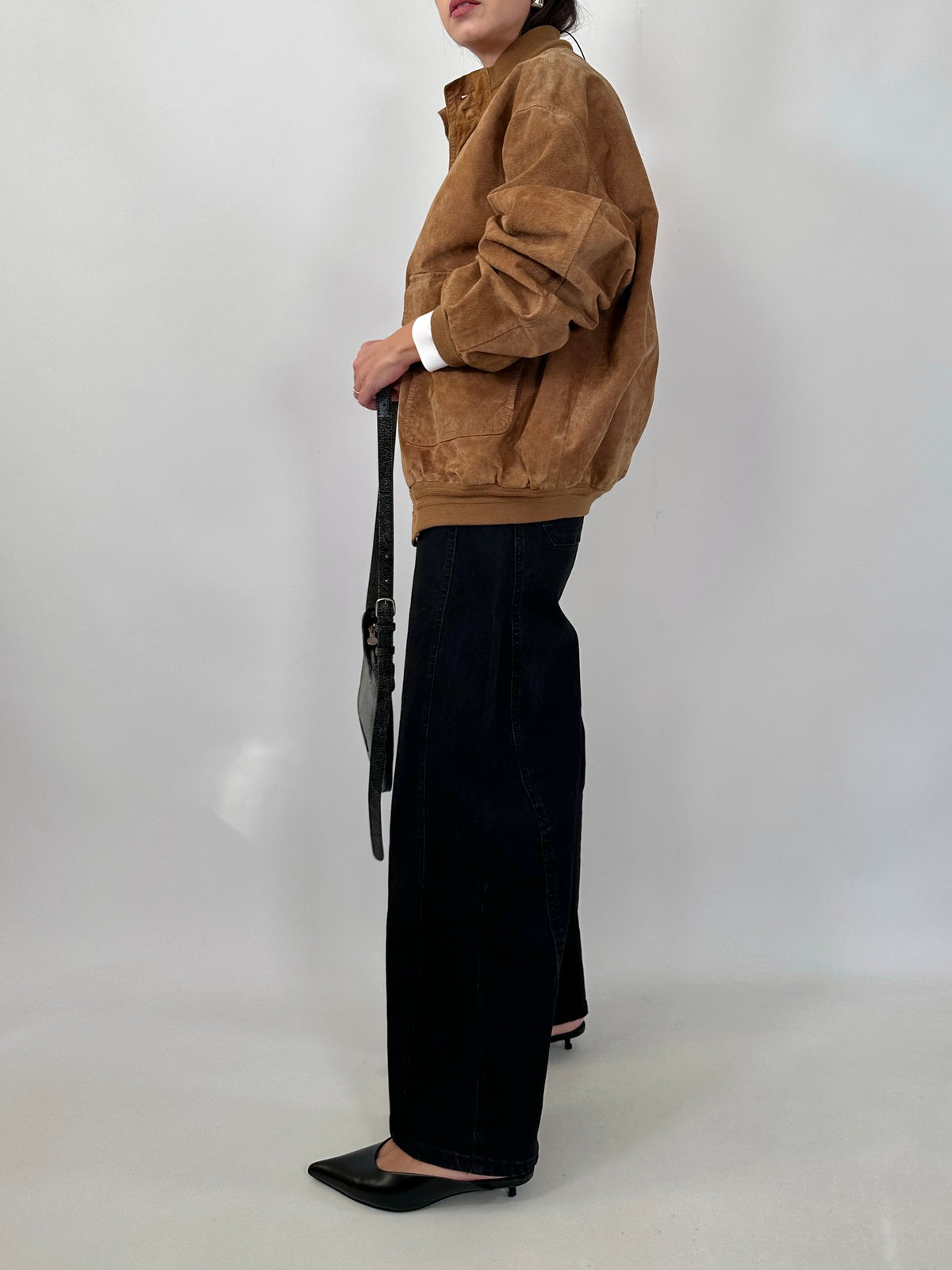 Cognac Suede Bomber Jacket