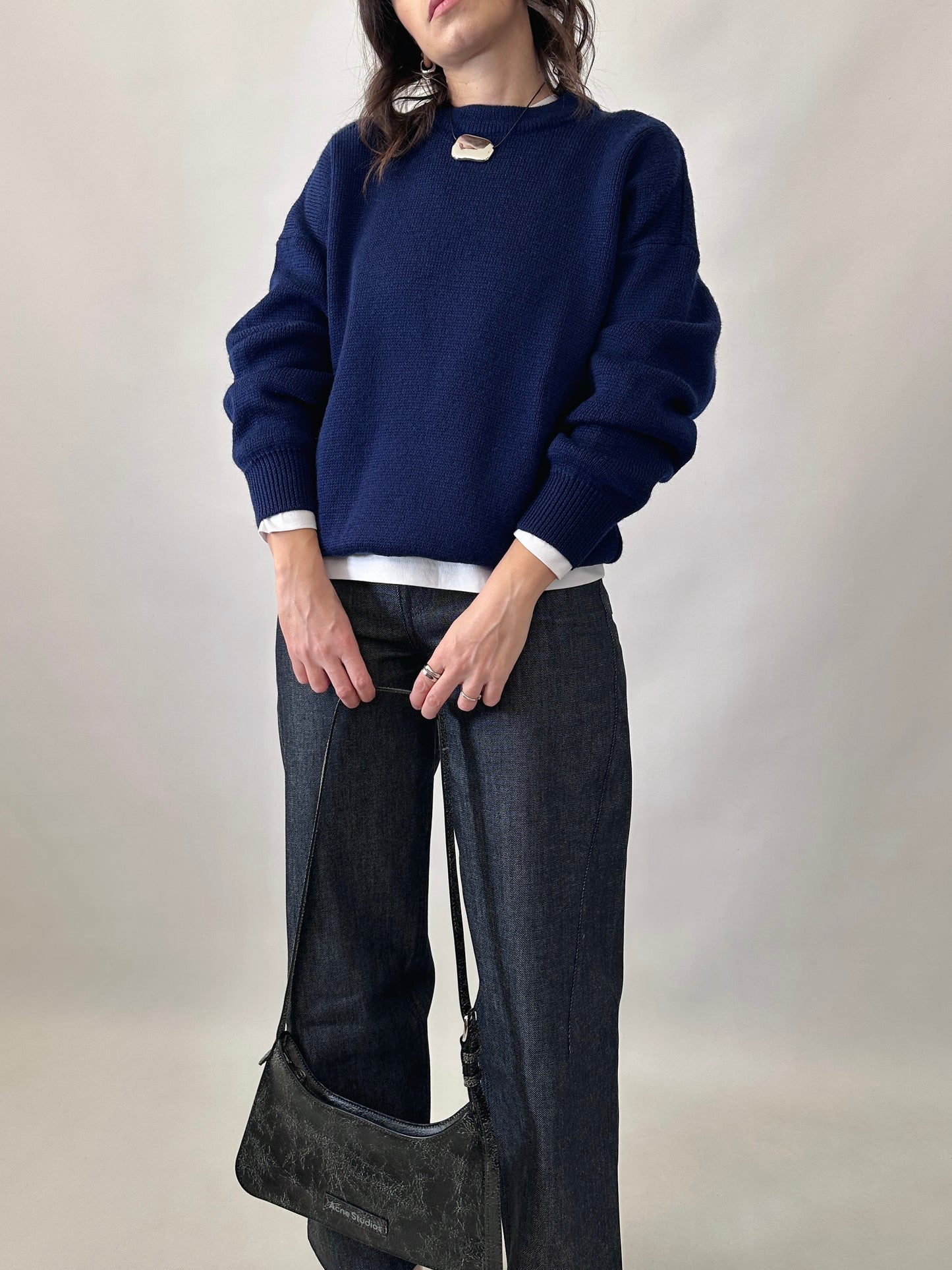 Blue wool crewneck sweater