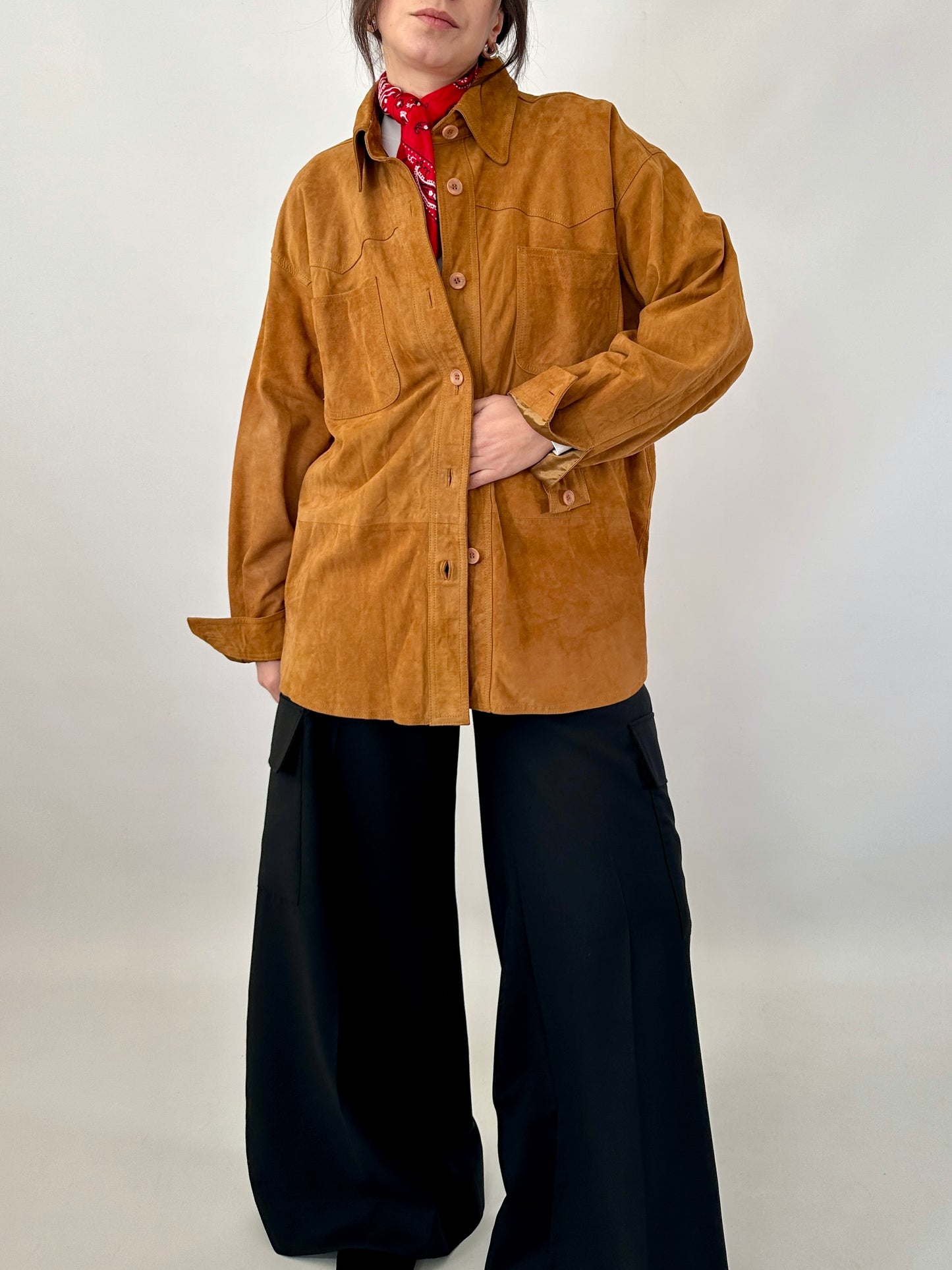 Vintage overshirt in tan real suede