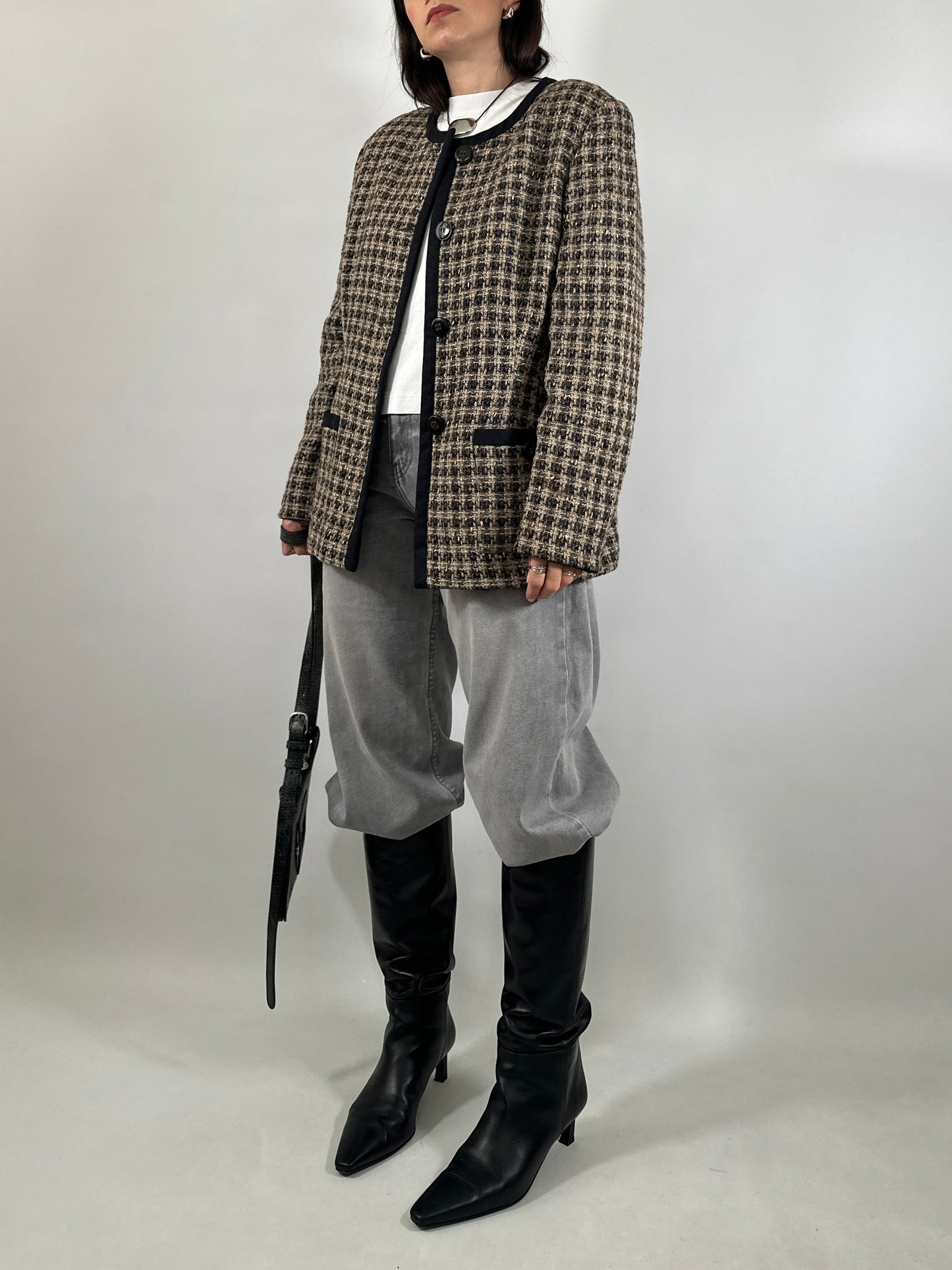 Vintage Collarless Tweed Jacket