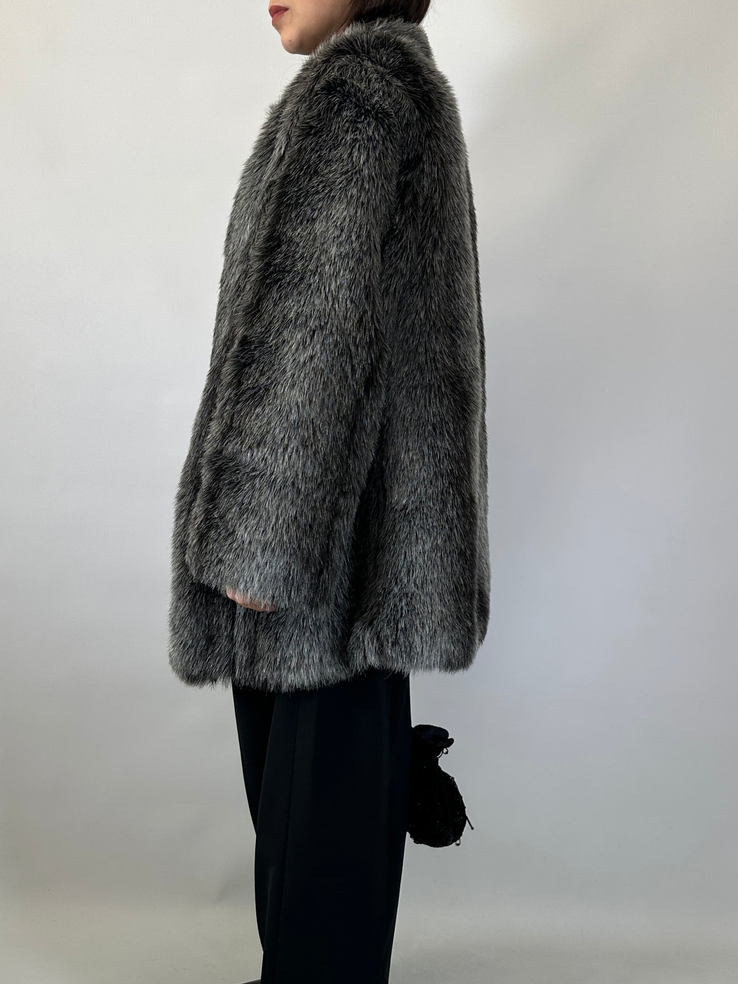 Vintage Grey Faux Fur Coat