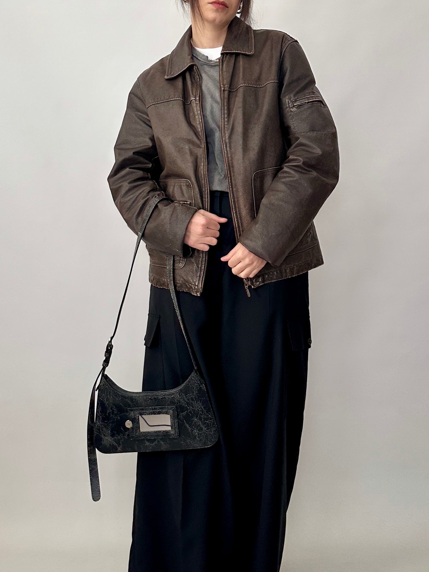 Genuine leather distressed jacket