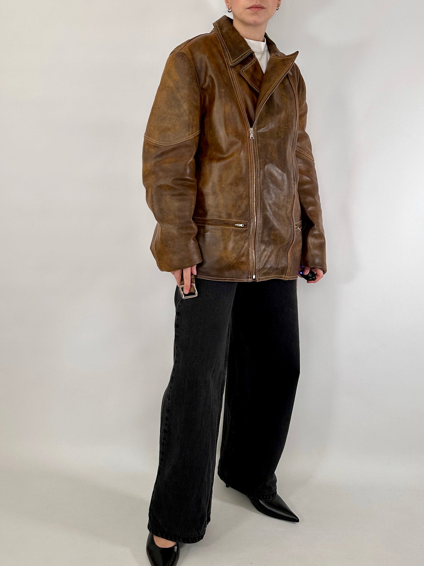 Biker jacket in real distressed leather