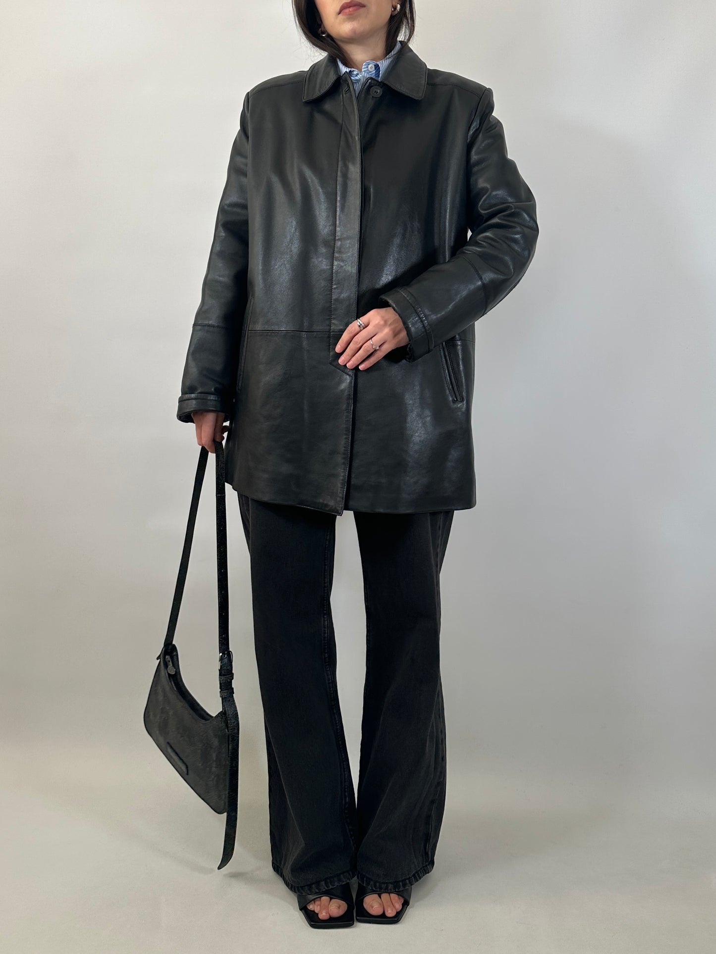 Minimal Black Leather Coat