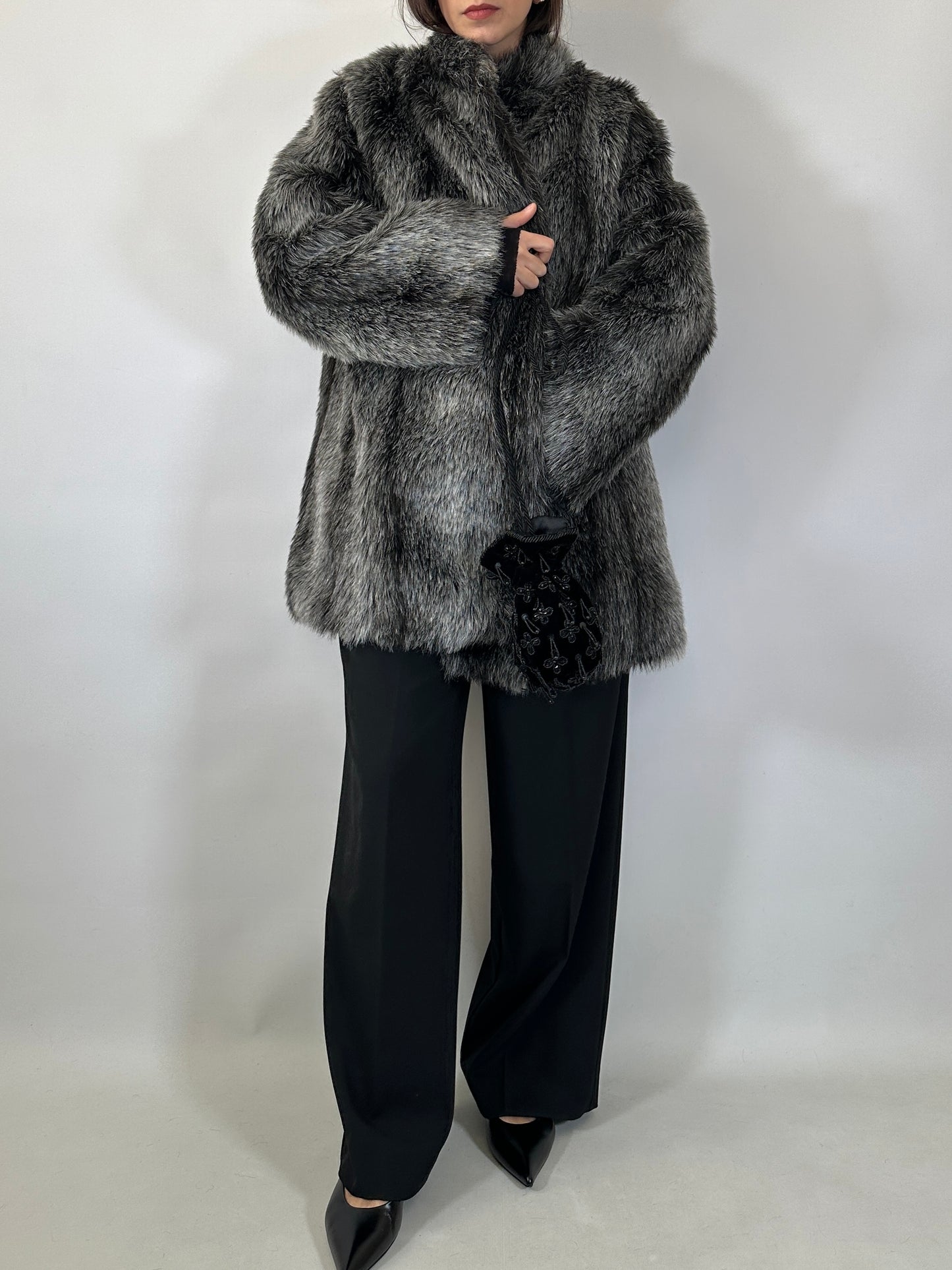 Vintage Grey Faux Fur Coat