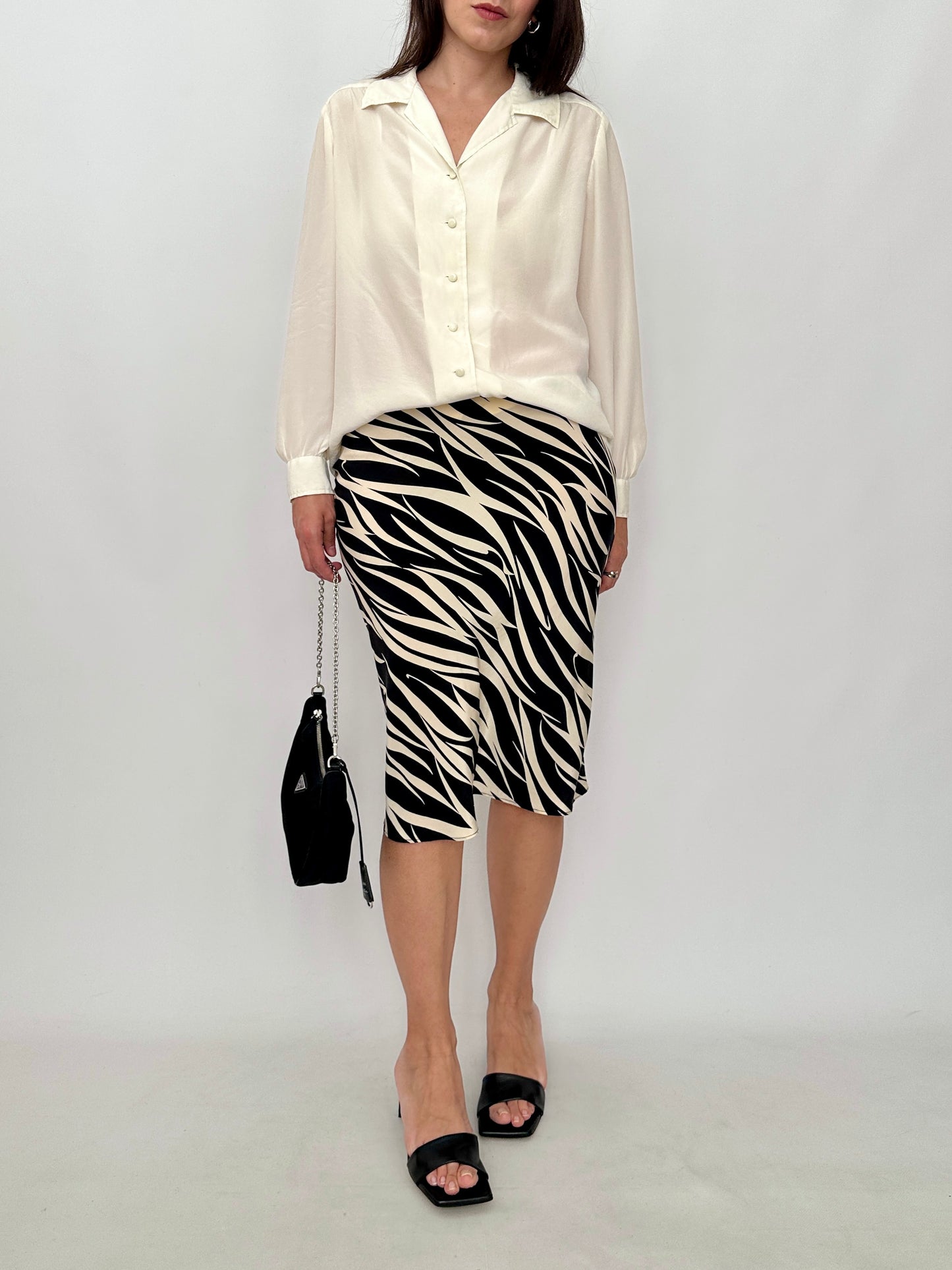100% Silk Zebra Print Midi Skirt