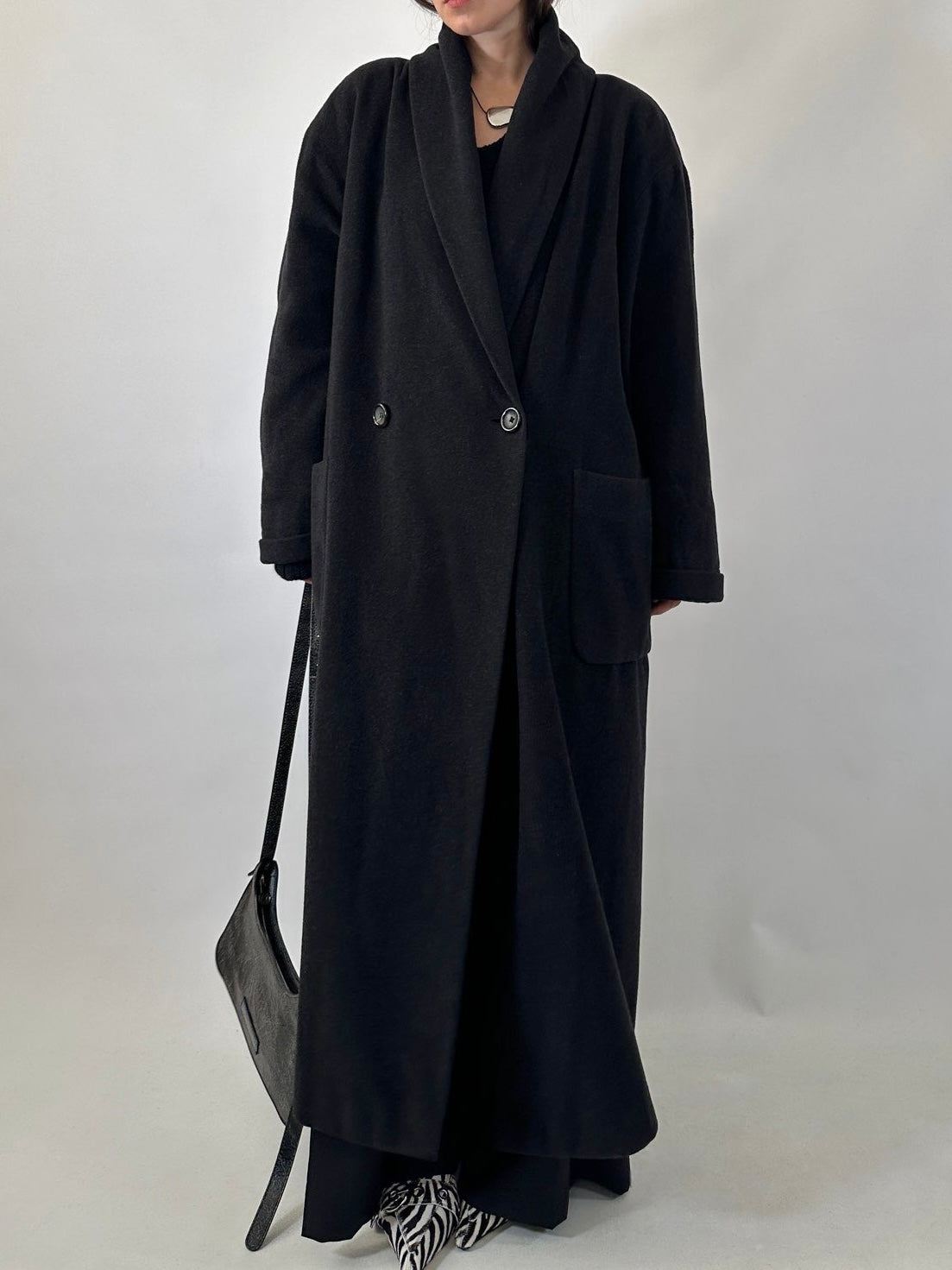 Vintage wool and cashmere coat with shawl collar