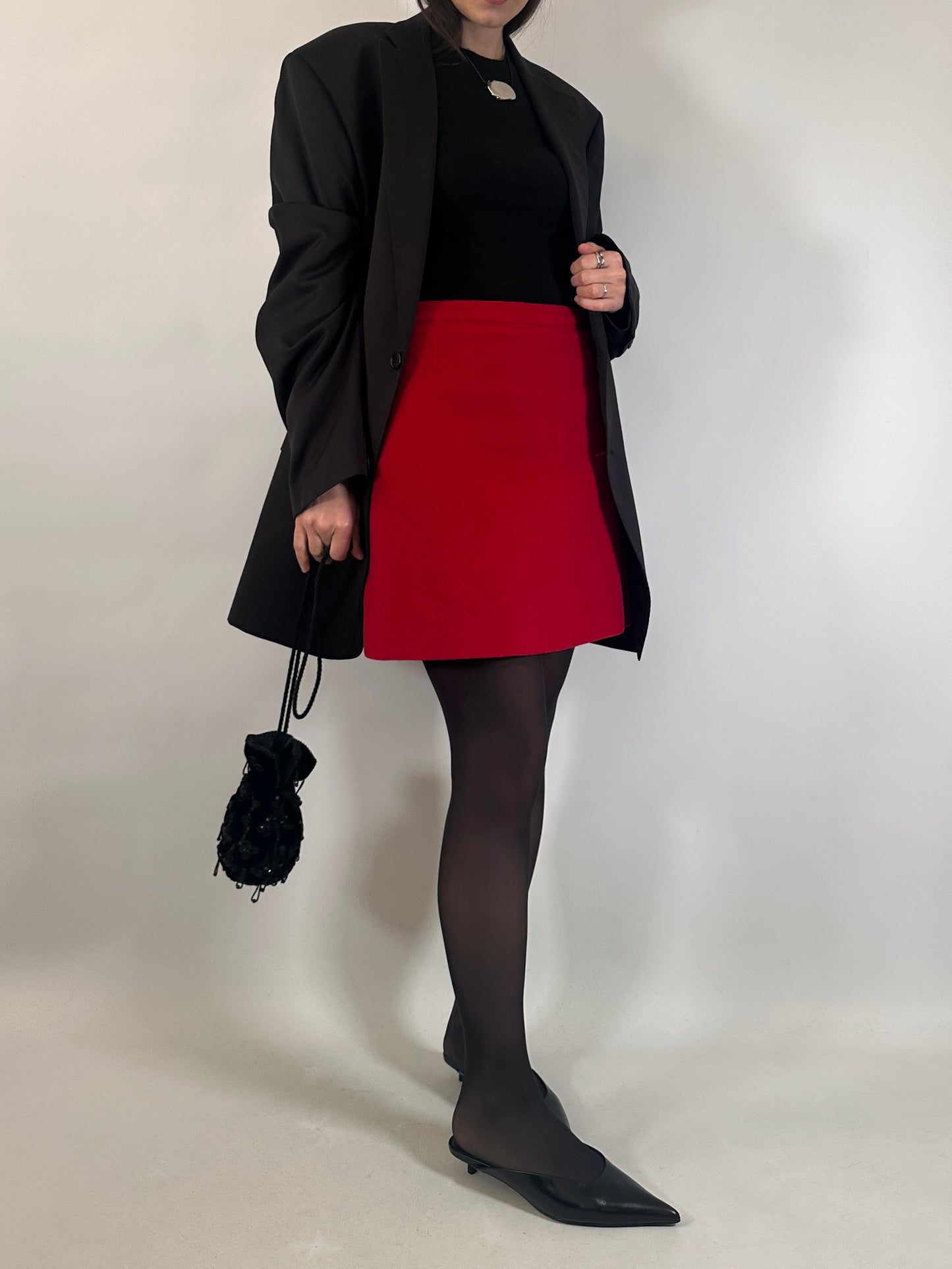 Red Wool Mini Skirt