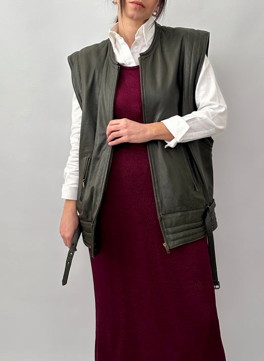 Grey genuine leather vintage vest