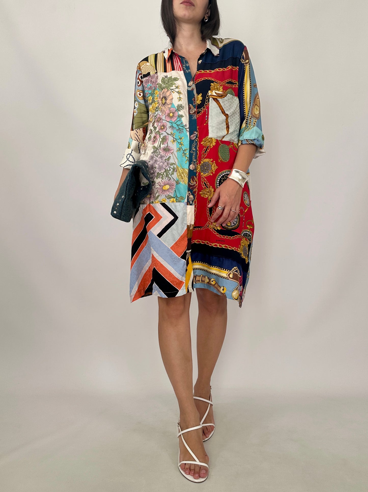 Silk Patchwork Shirt Dress
