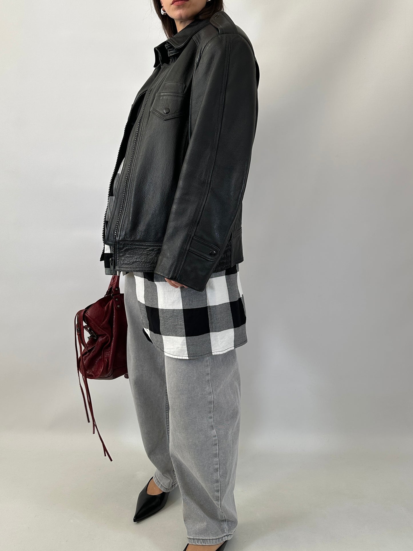 Vintage leather bomber with removable inner vest