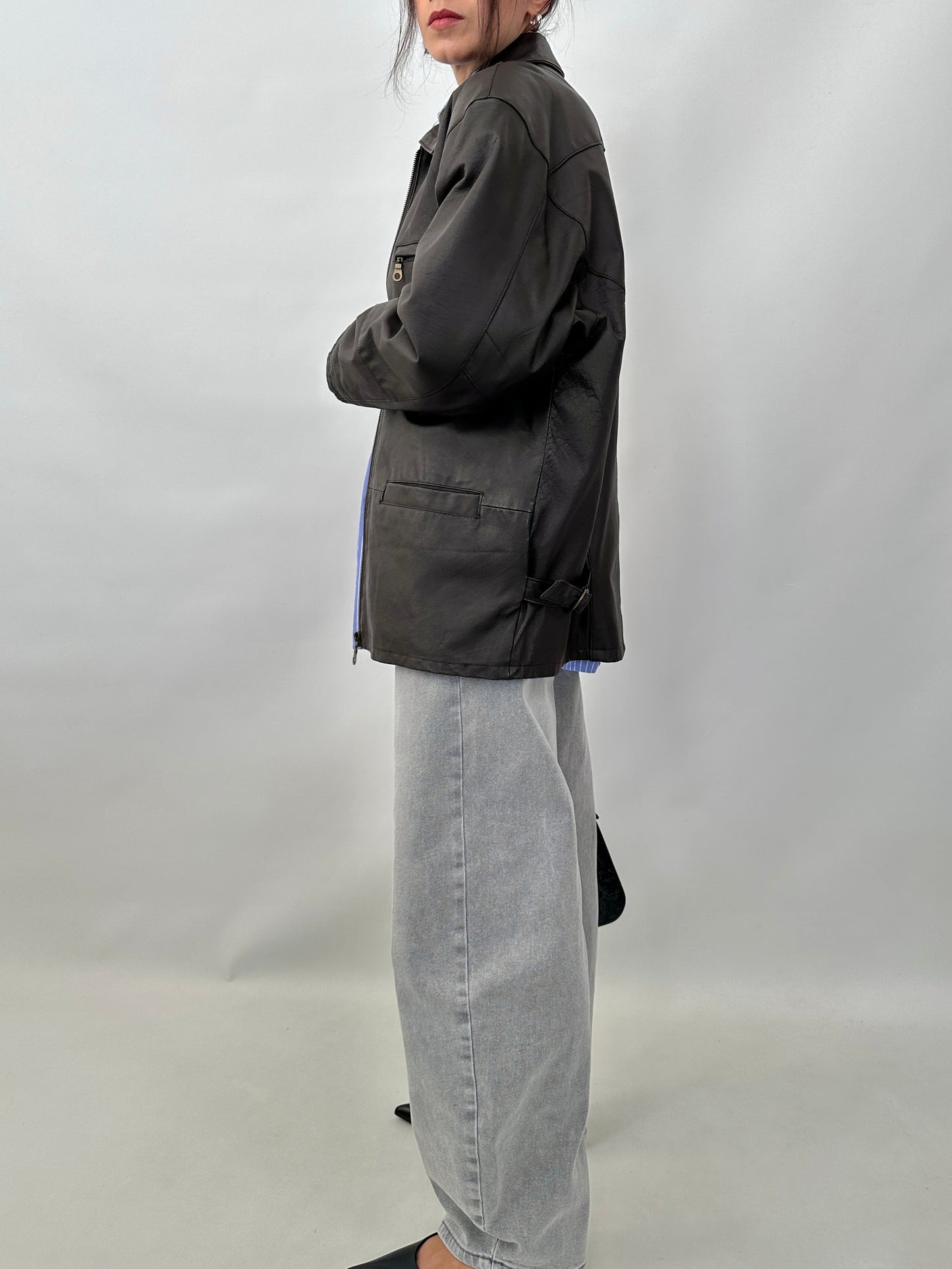 Brown leather zipped jacket