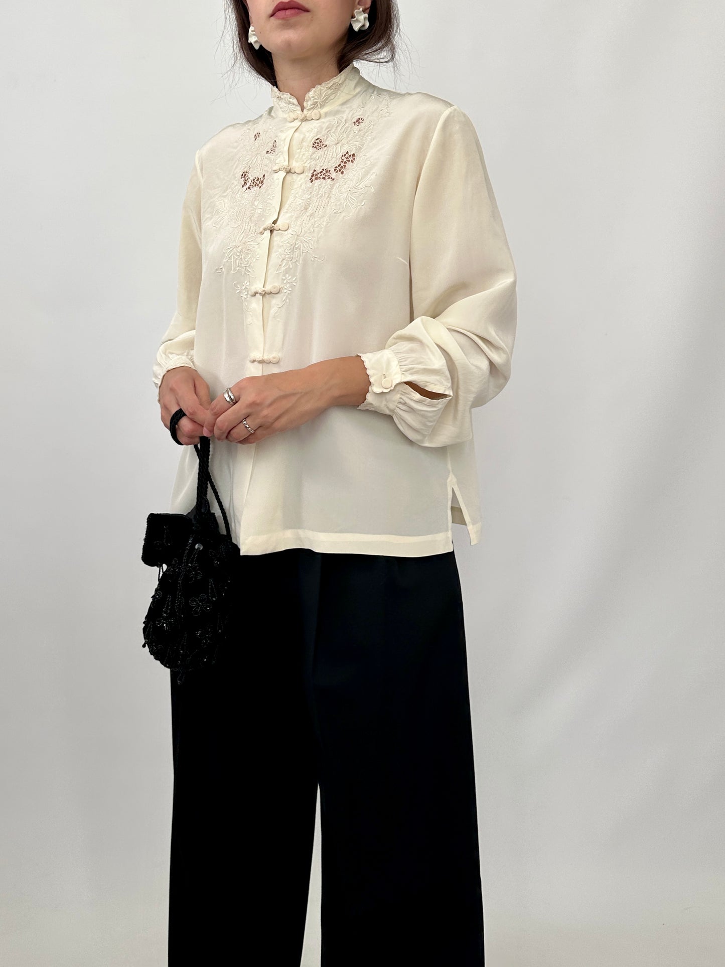 Hand-Embroidered Vintage Chinese Silk Blouse