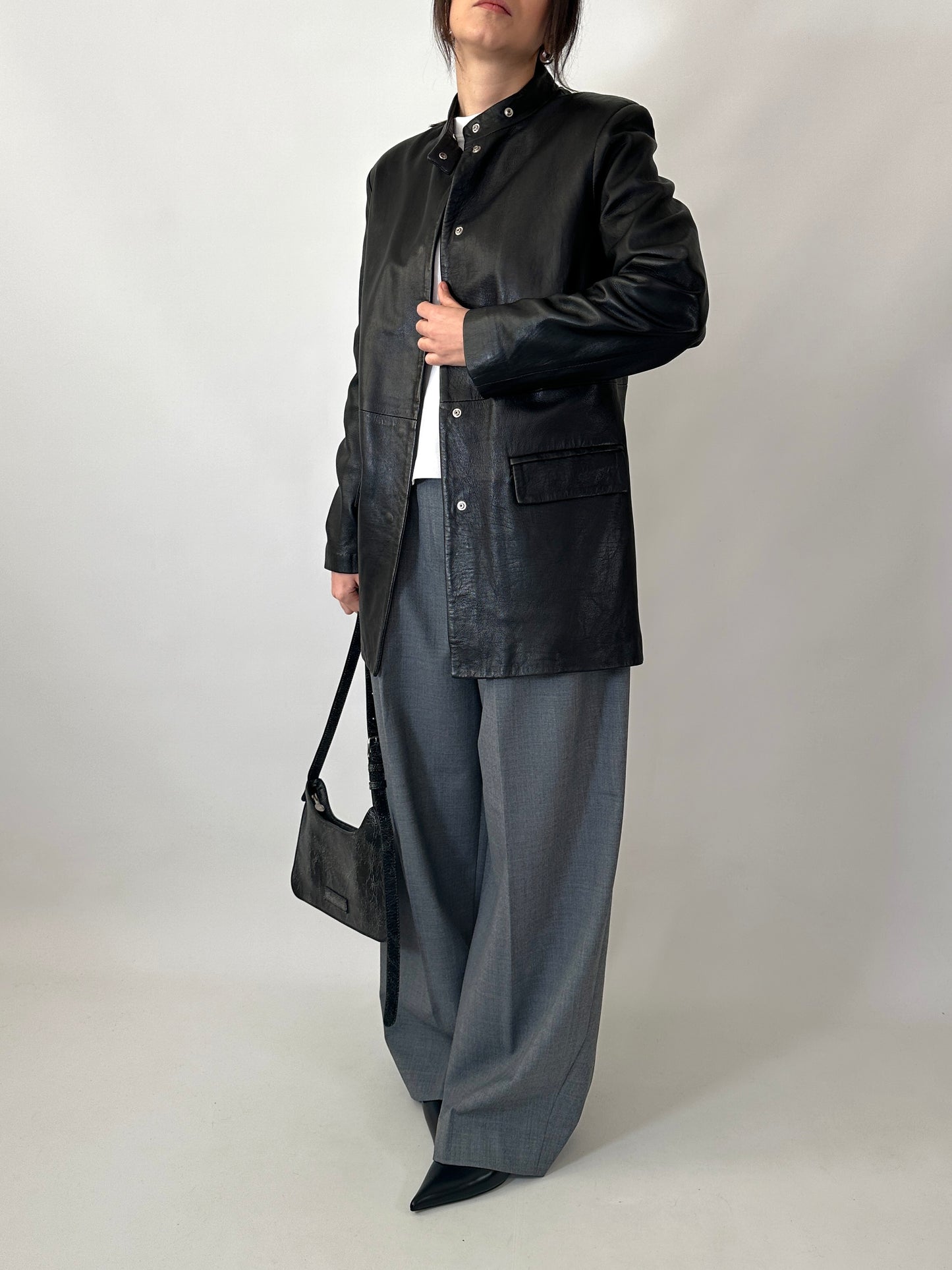 Minimal 90s genuine leather jacket