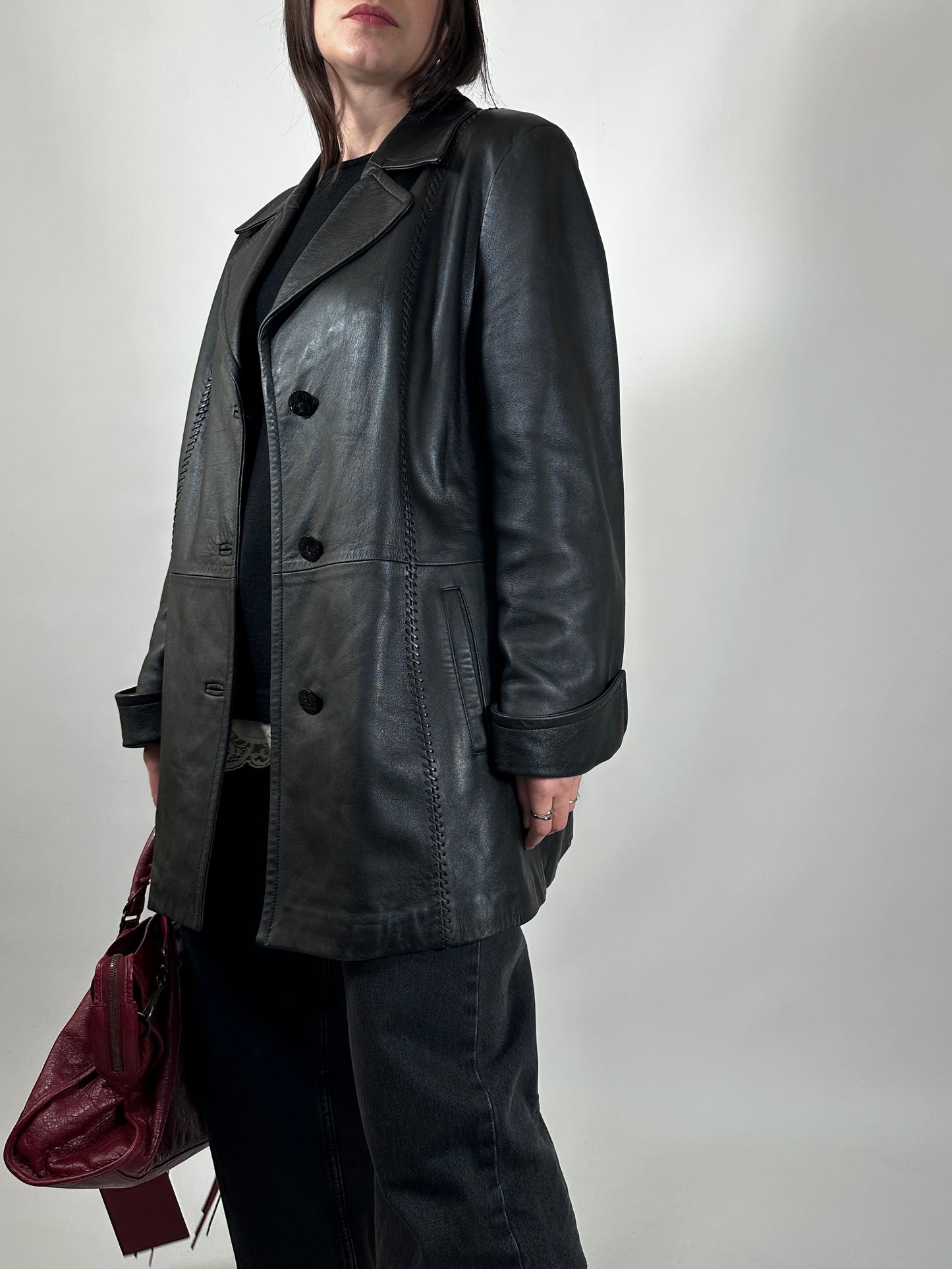 Soft Leather Nappa Coat with Whipstitch Details