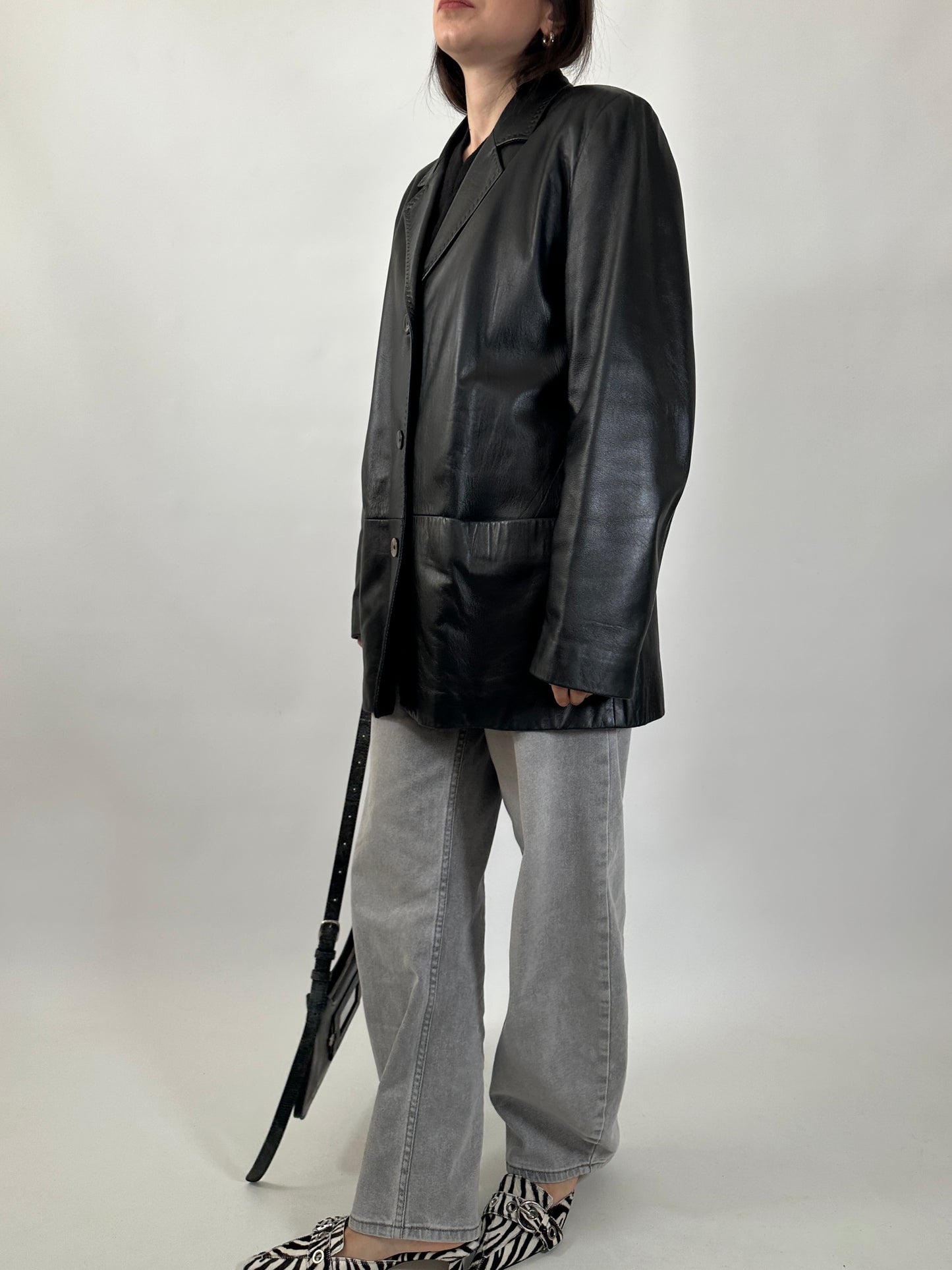 Nappa Leather Blazer with Stitch Detailing