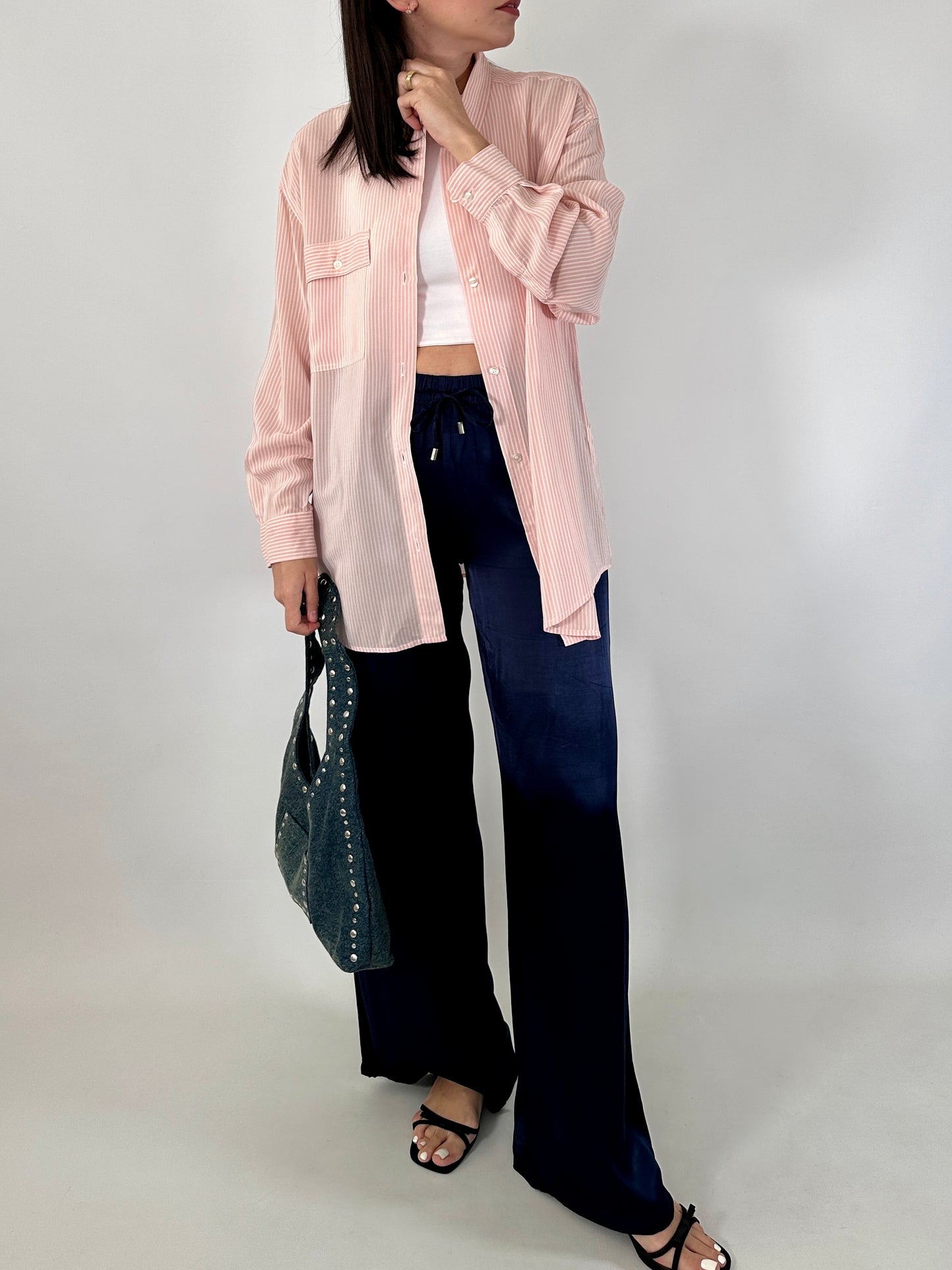 Pure silk striped pink shirt