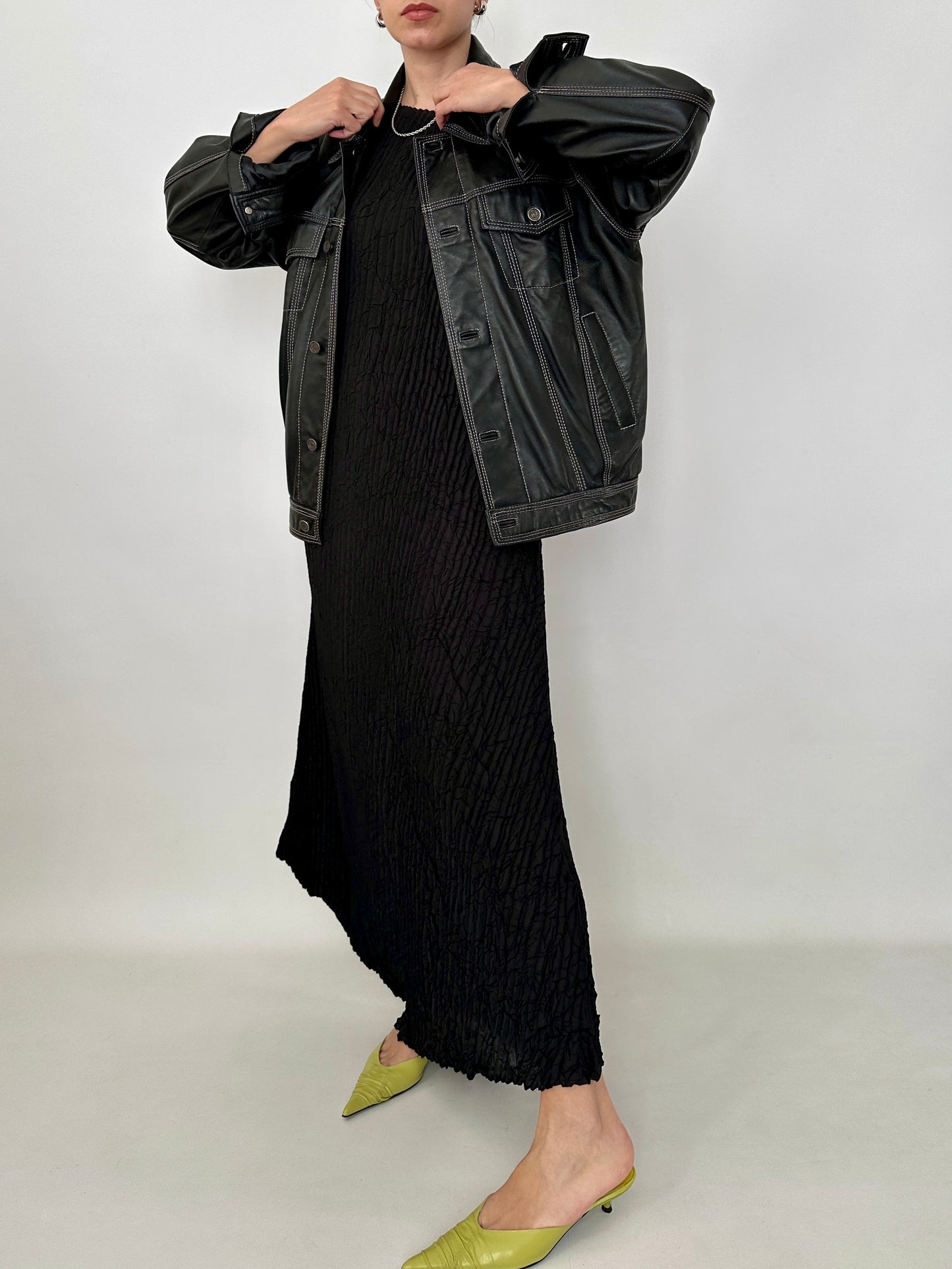 Black crinkled maxi dress