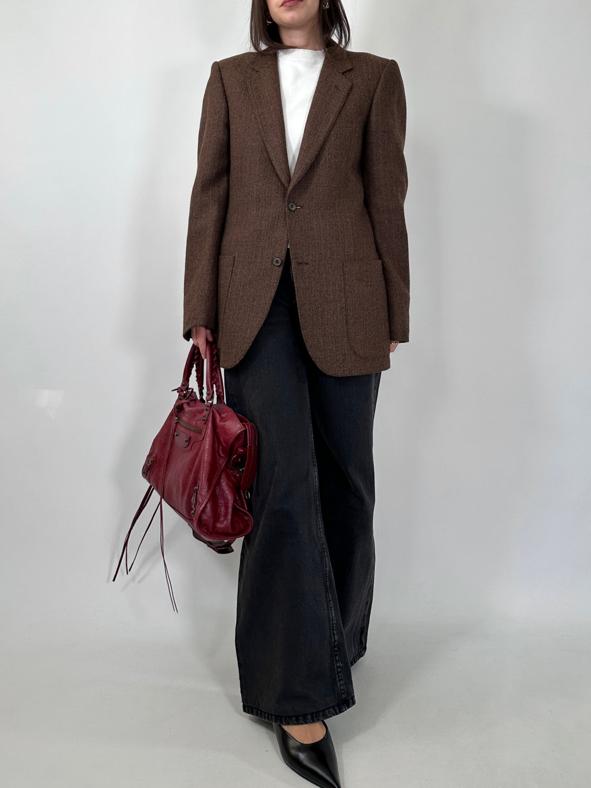 Brown Herringbone Alpaca Blazer
