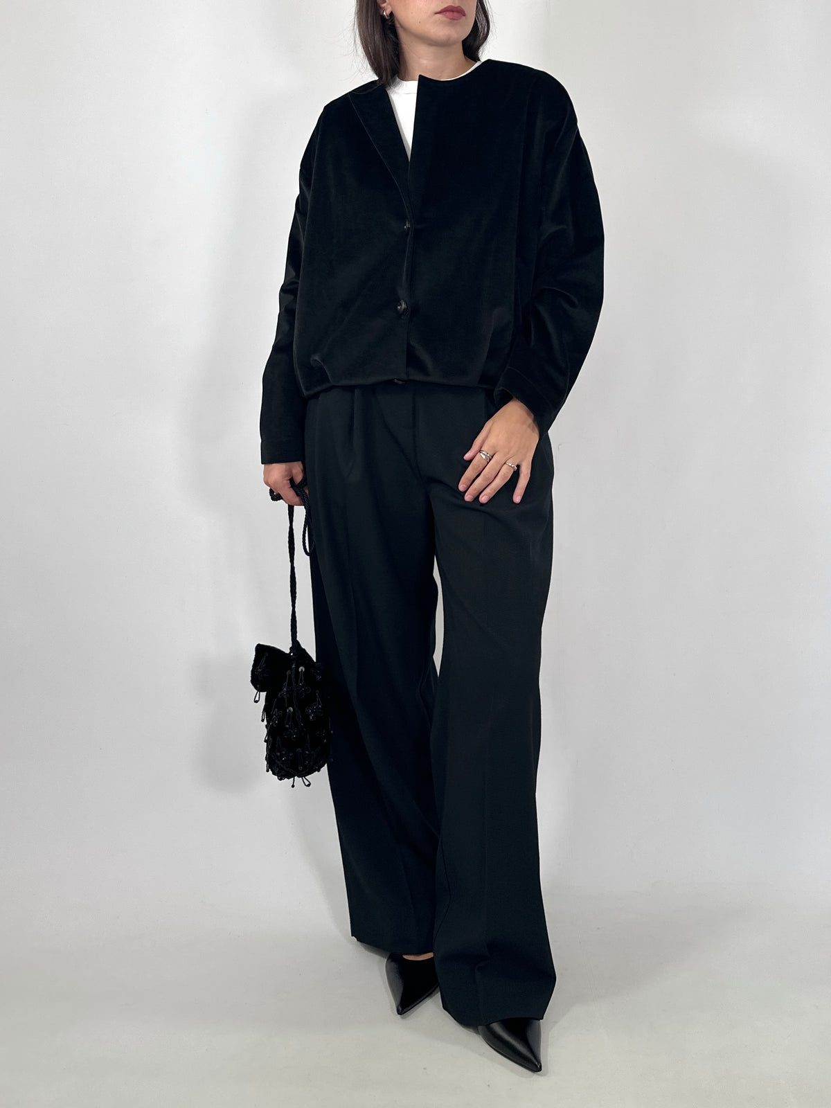 Tailored Black Velvet Bomber
