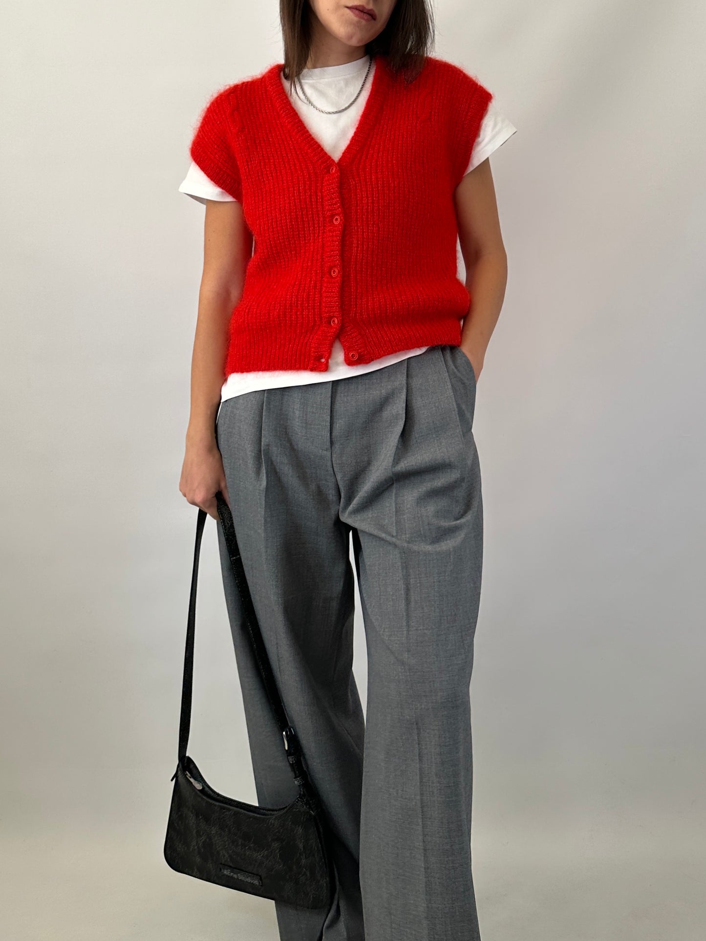 Button-front mohair sweater vest