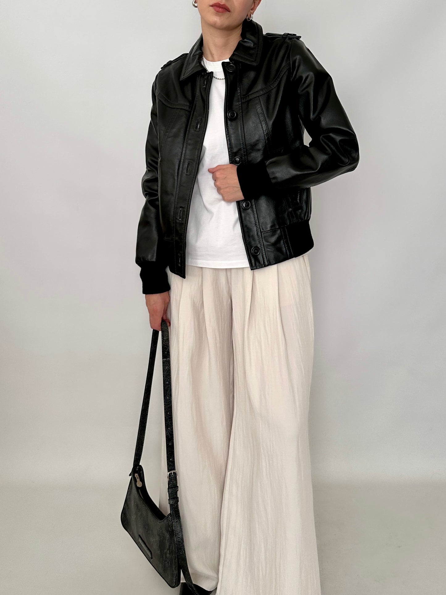 Slim fit bomber jacket in real leather