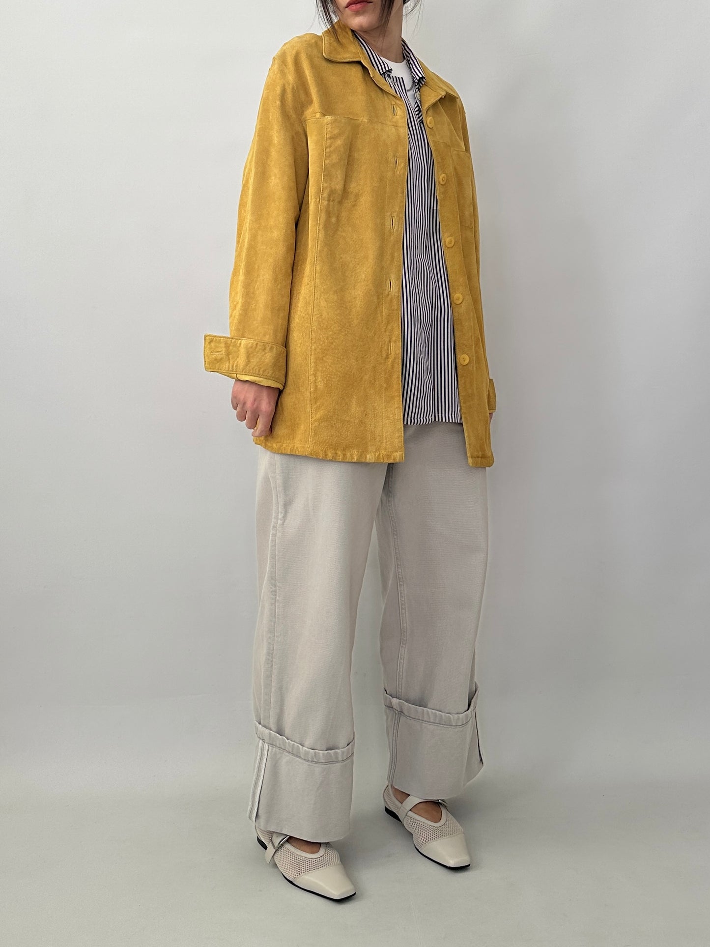 Yellow real suede overshirt