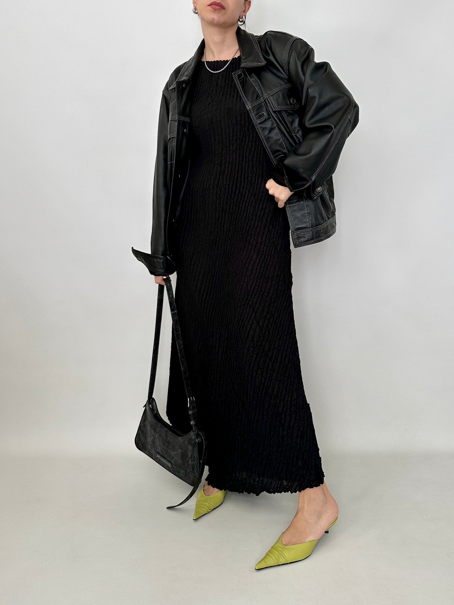 Black crinkled maxi dress