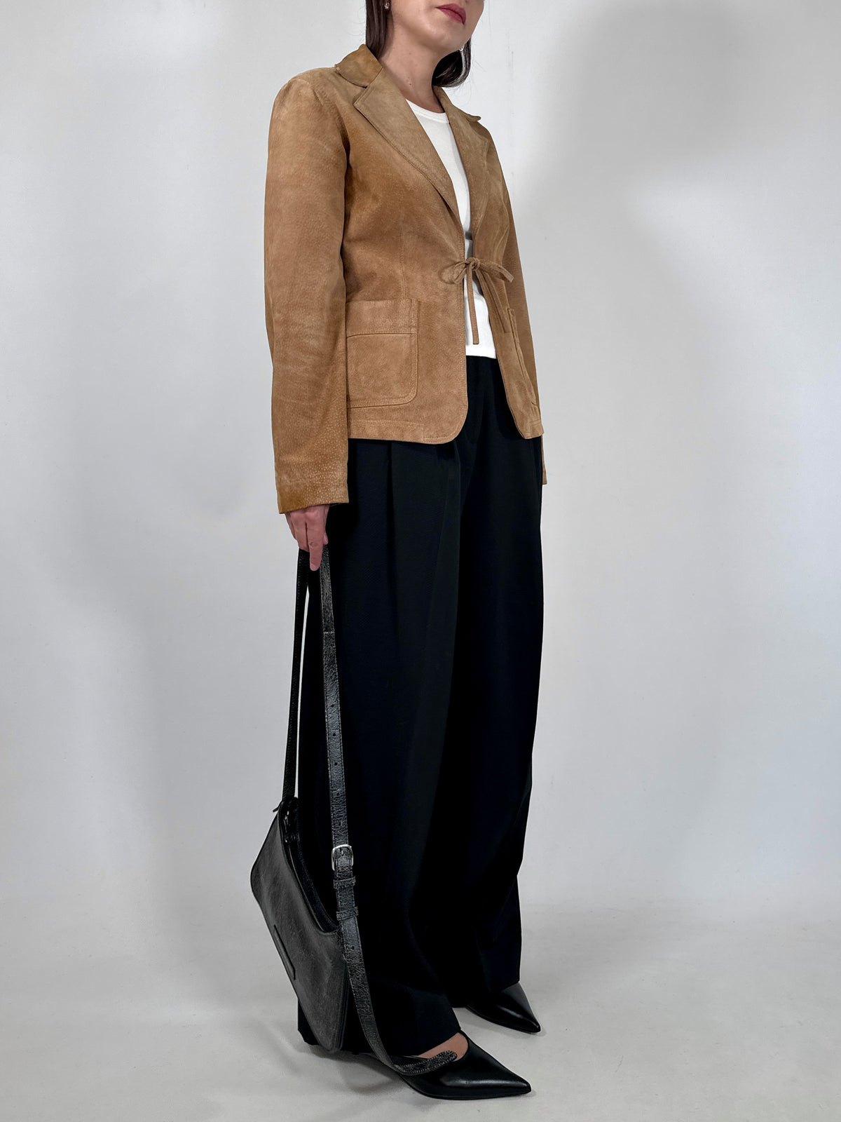 Tan Suede Tie-Front Blazer