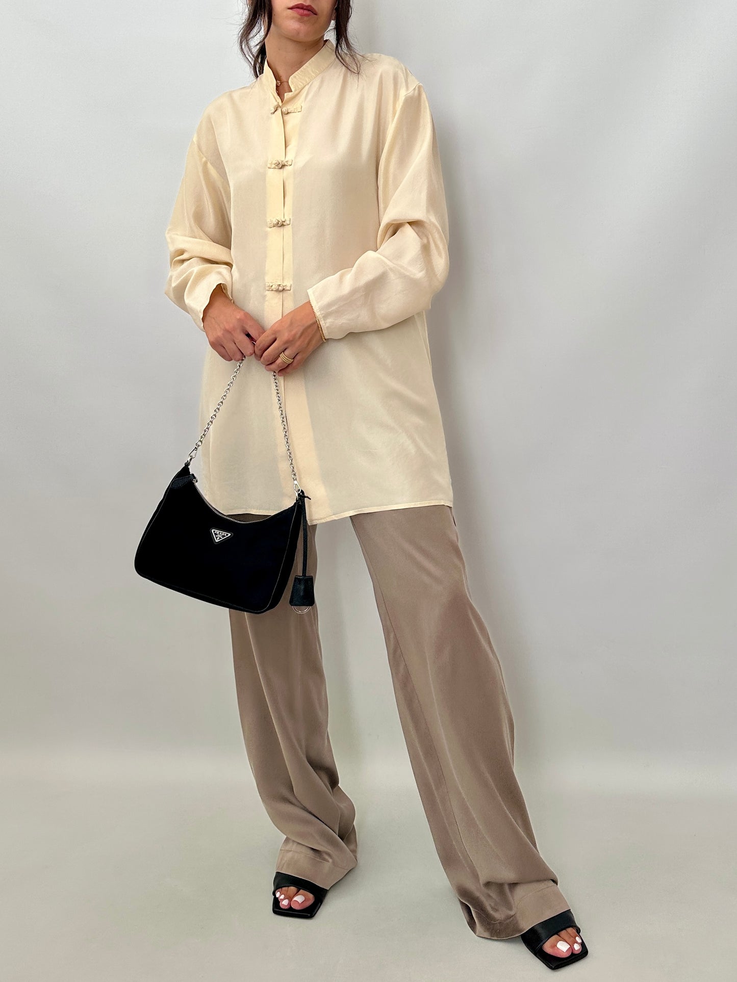 Pure silk mandarin collar shirt