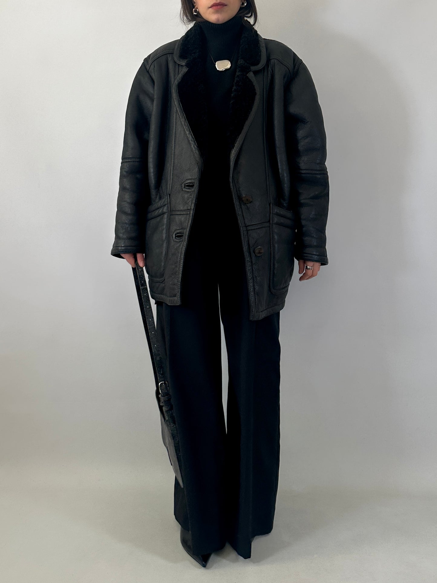 Vintage black shearling coat