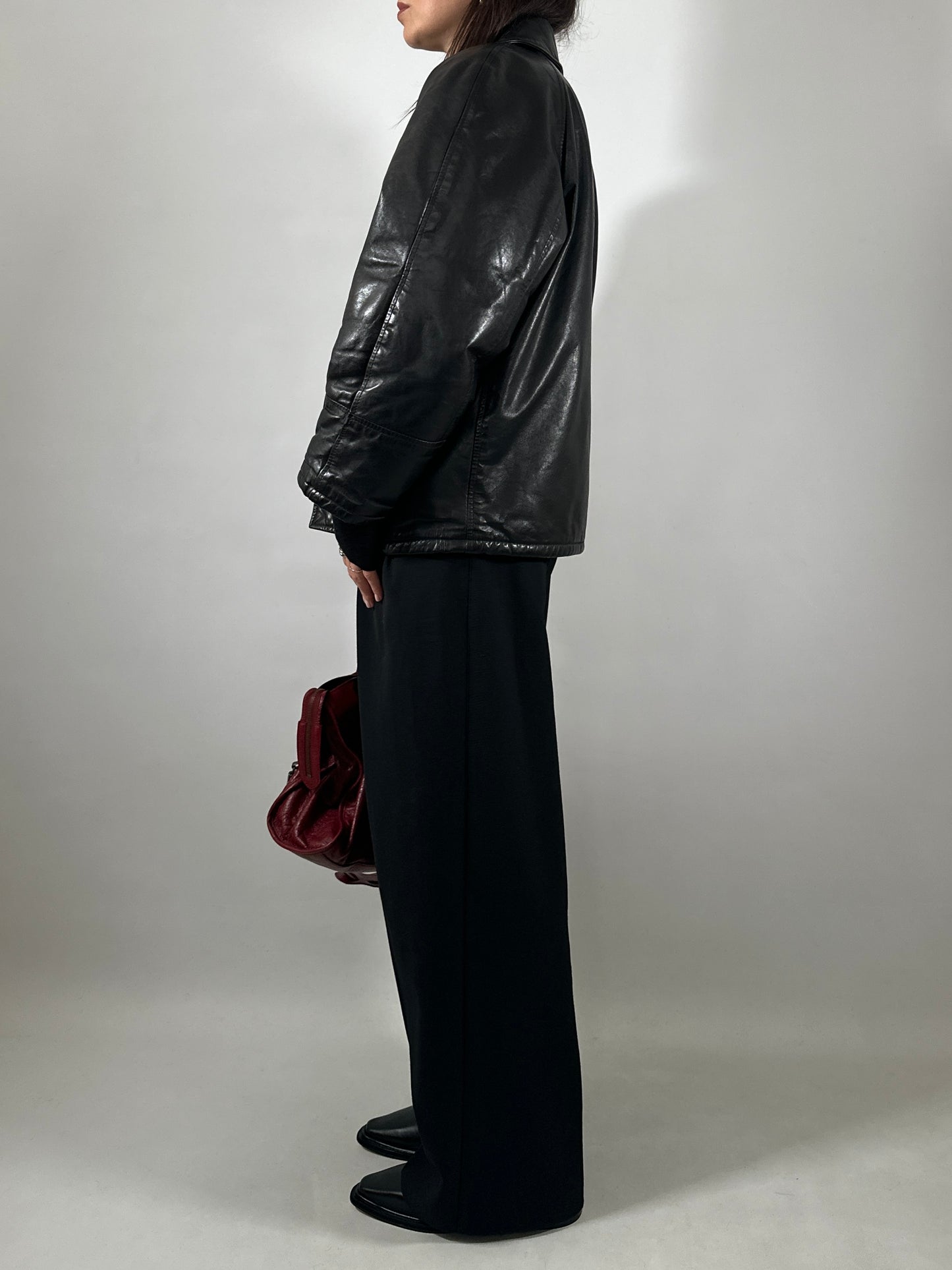 Hook Closure Leather Jacket