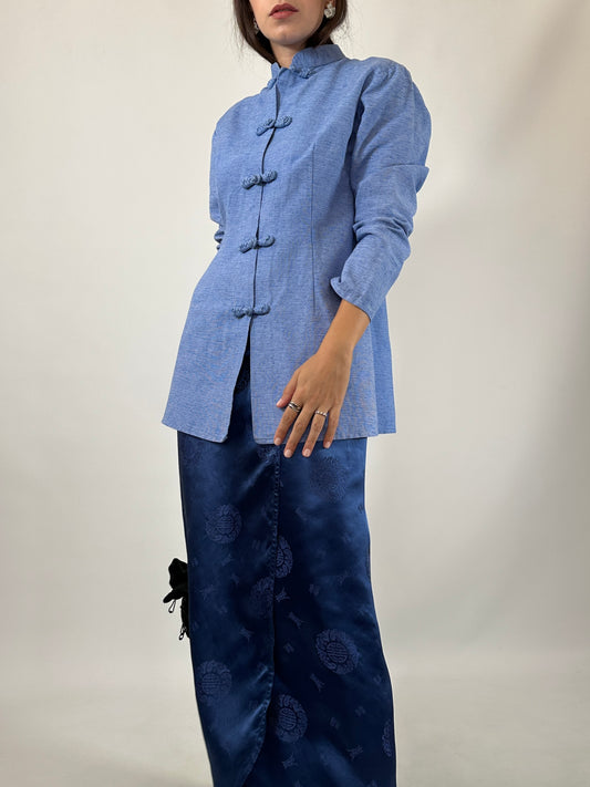 Blue Natural Silk Oriental Shirt