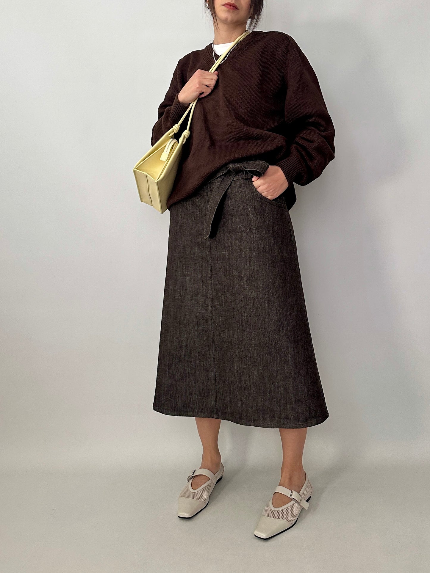 Max Mara chocolate denim wrap skirt
