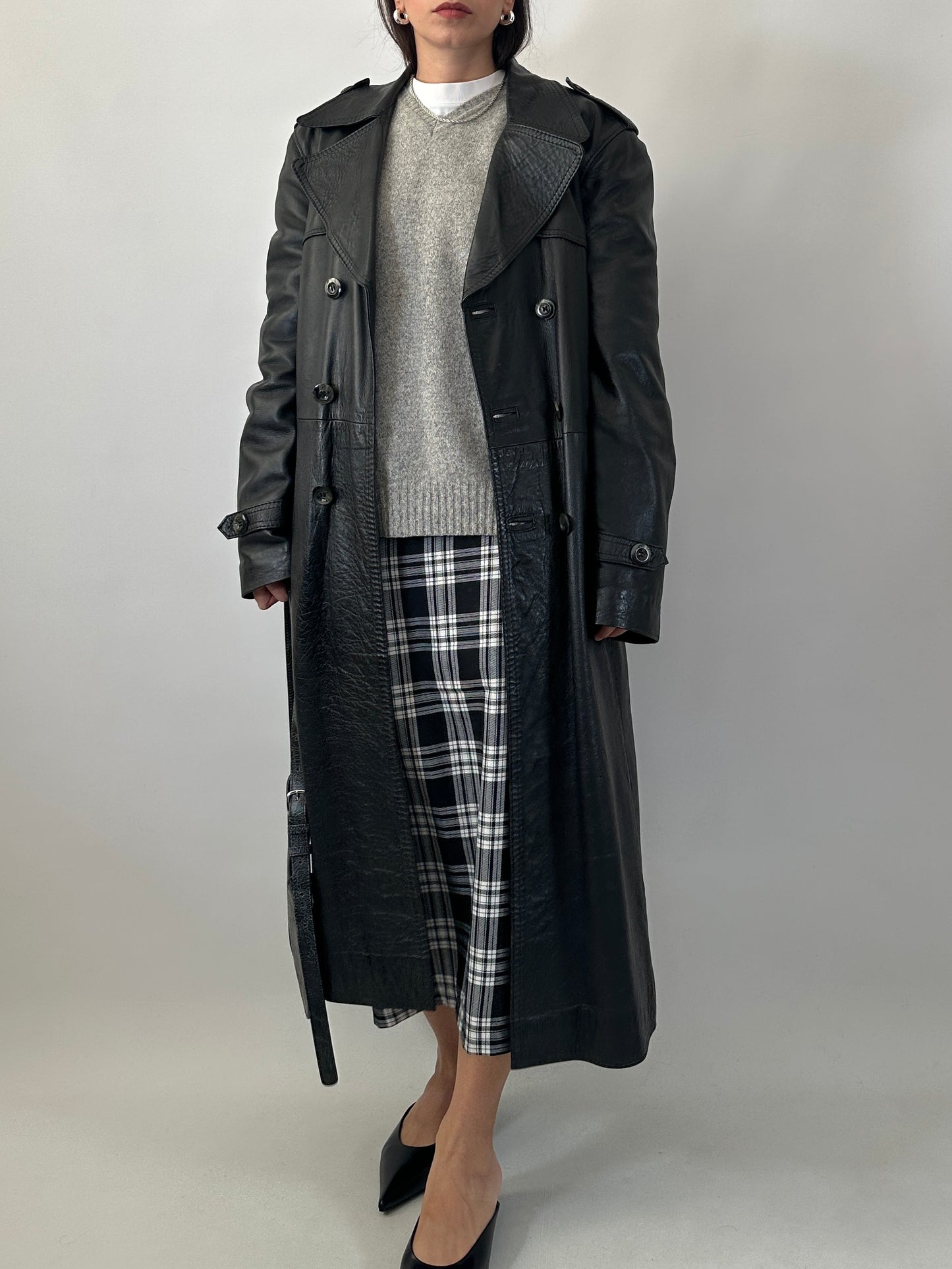 Long soft leather trench coat