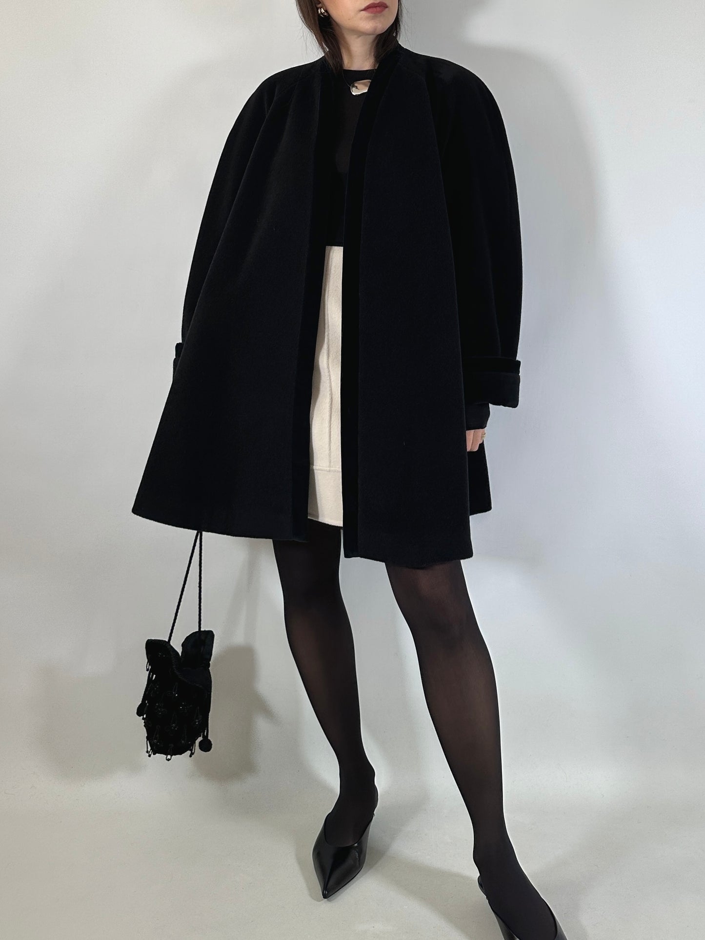 Vintage Ferré Wrap-Style Black Coat