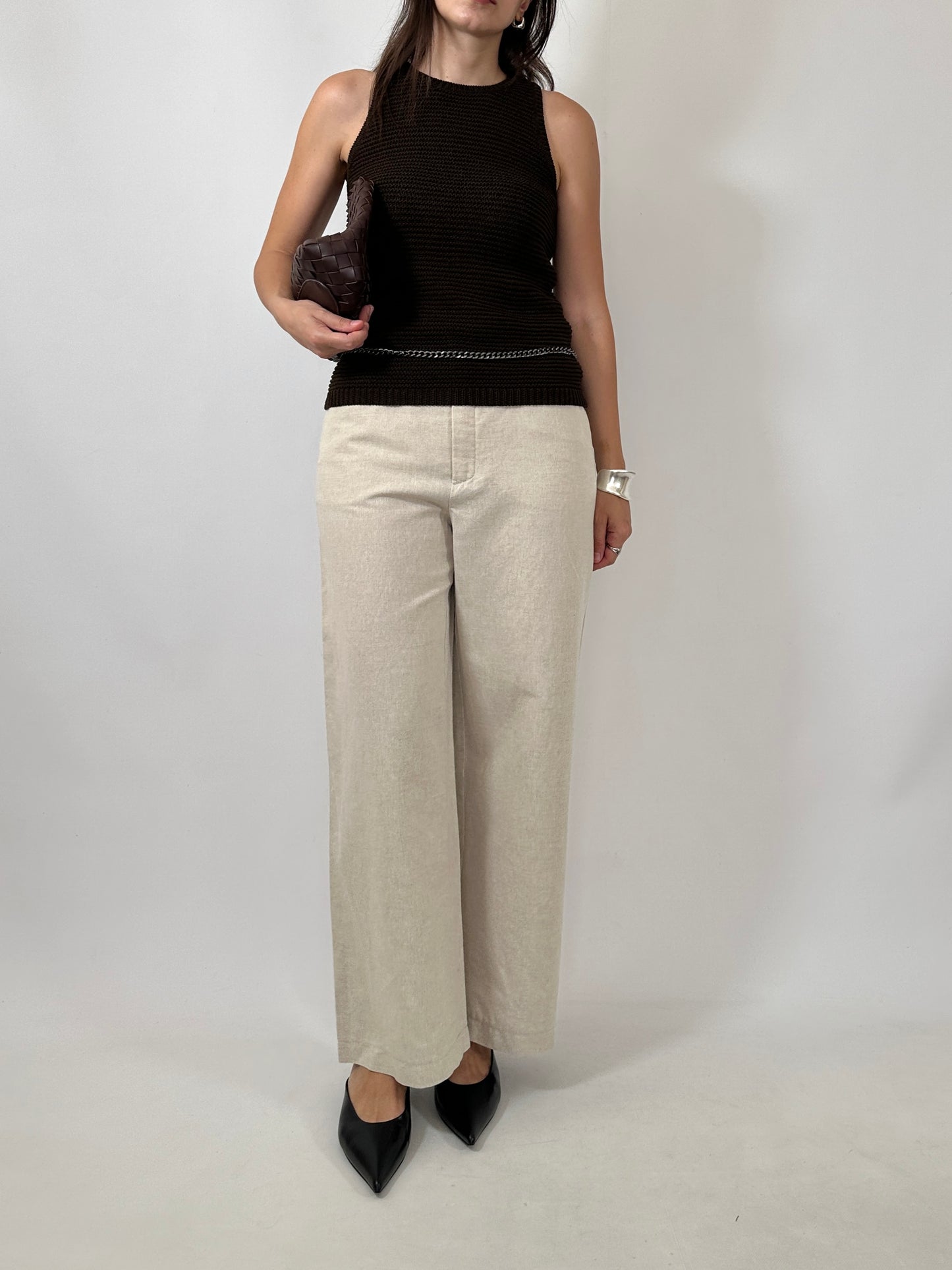 Linen Blend Wide Leg Trousers