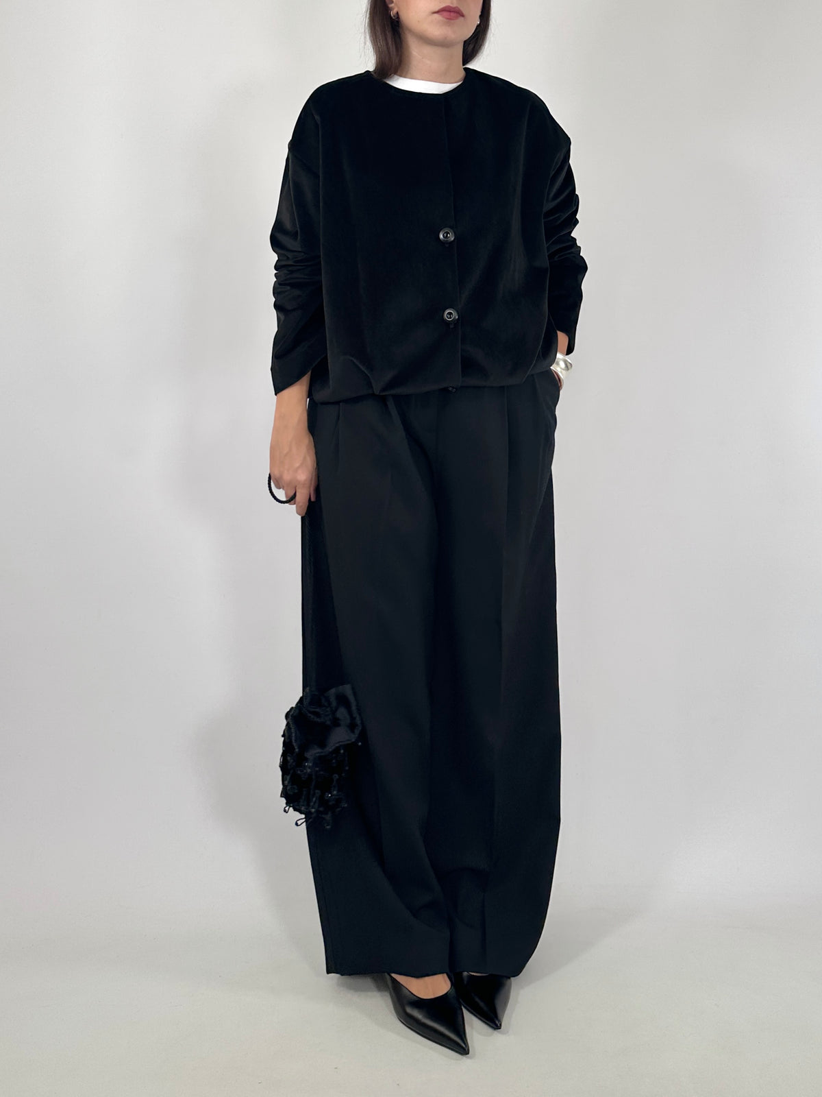 Tailored Black Velvet Bomber