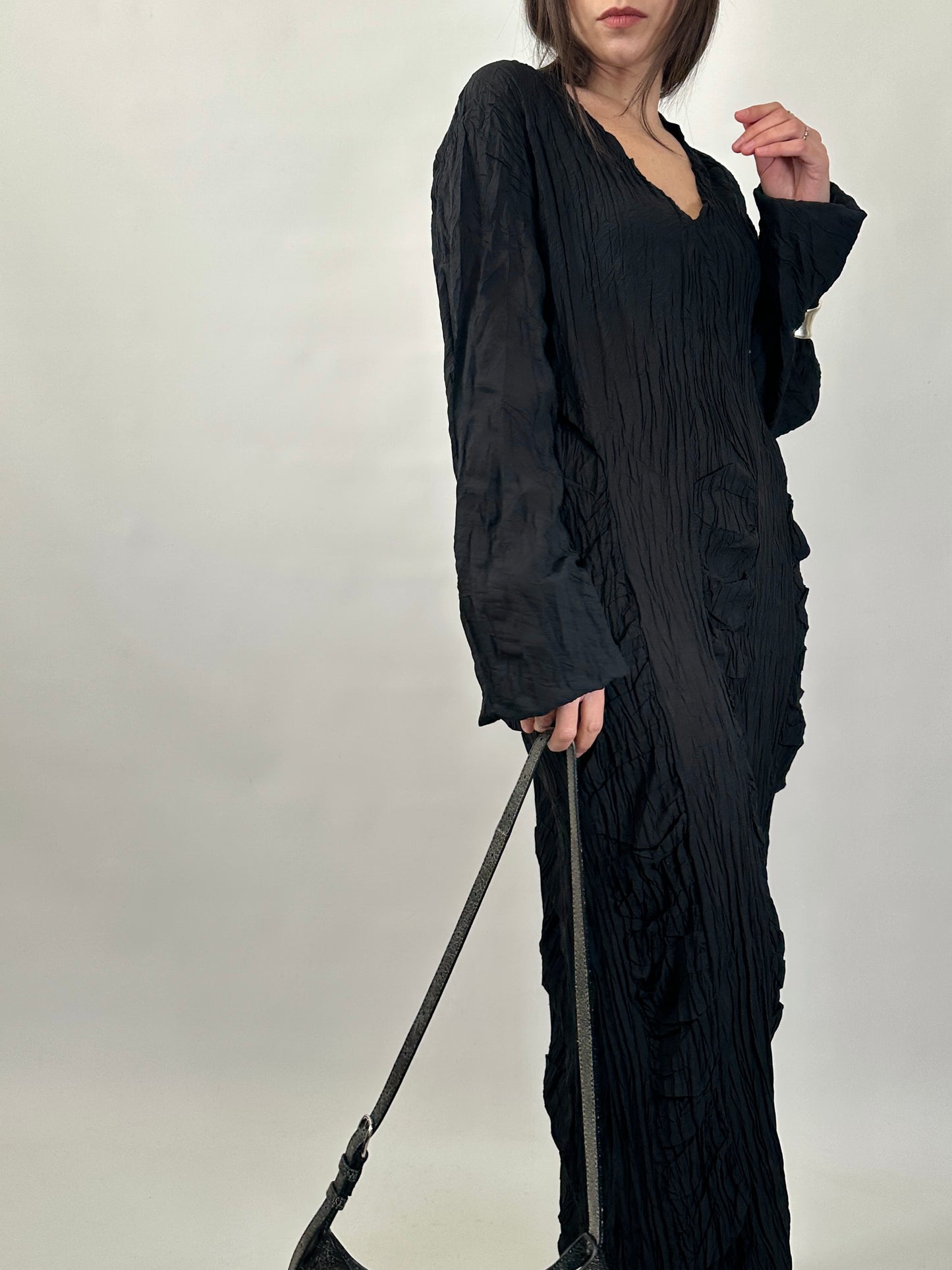 Black Crinkled Texture Dress