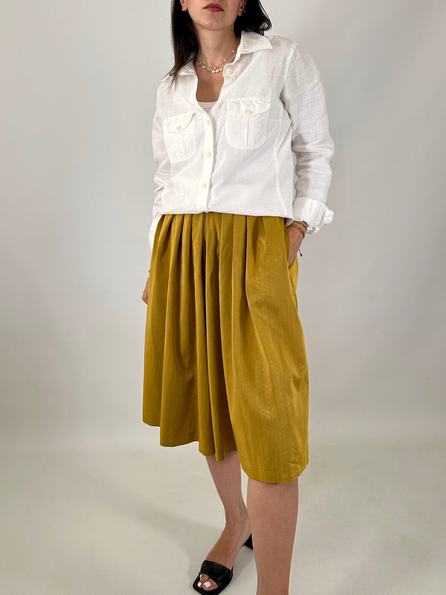 Wide-leg mustard culottes