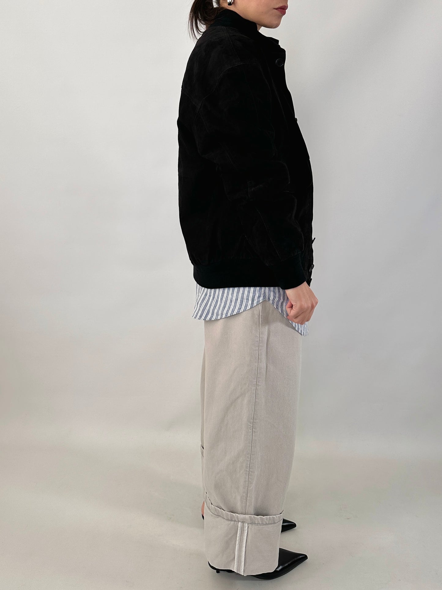 Vintage black bomber jacket in suede