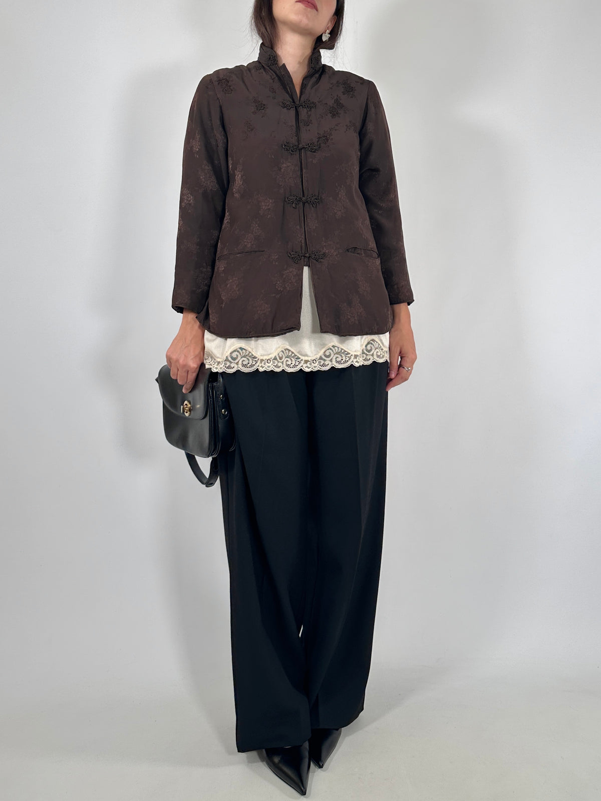 Brown Silk Jacquard Mandarin Jacket