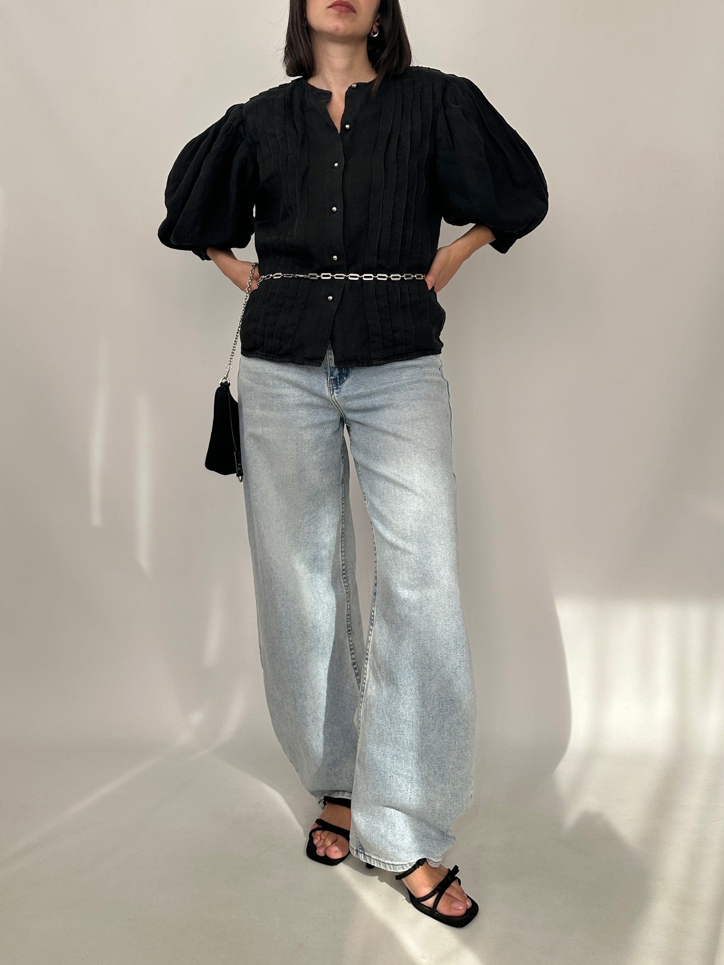 Vintage Linen Pleated Blouse